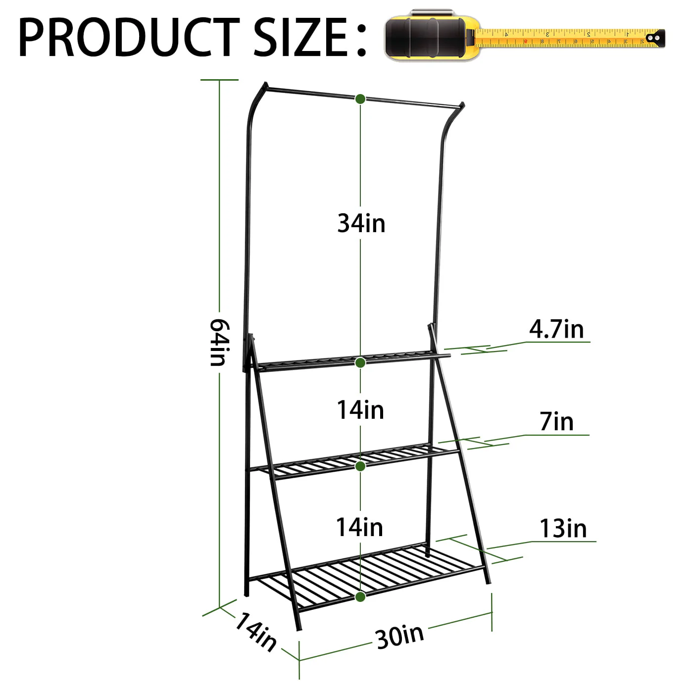 Plant Stand Indoor, 3-Tier Tall Plant Stand with Hanging Top Bar, Metal Plant Stand for indoor Plants Multiple, Plant Shelf for Outdoor Flower Pot Display Home Garden Balcony Patio Office