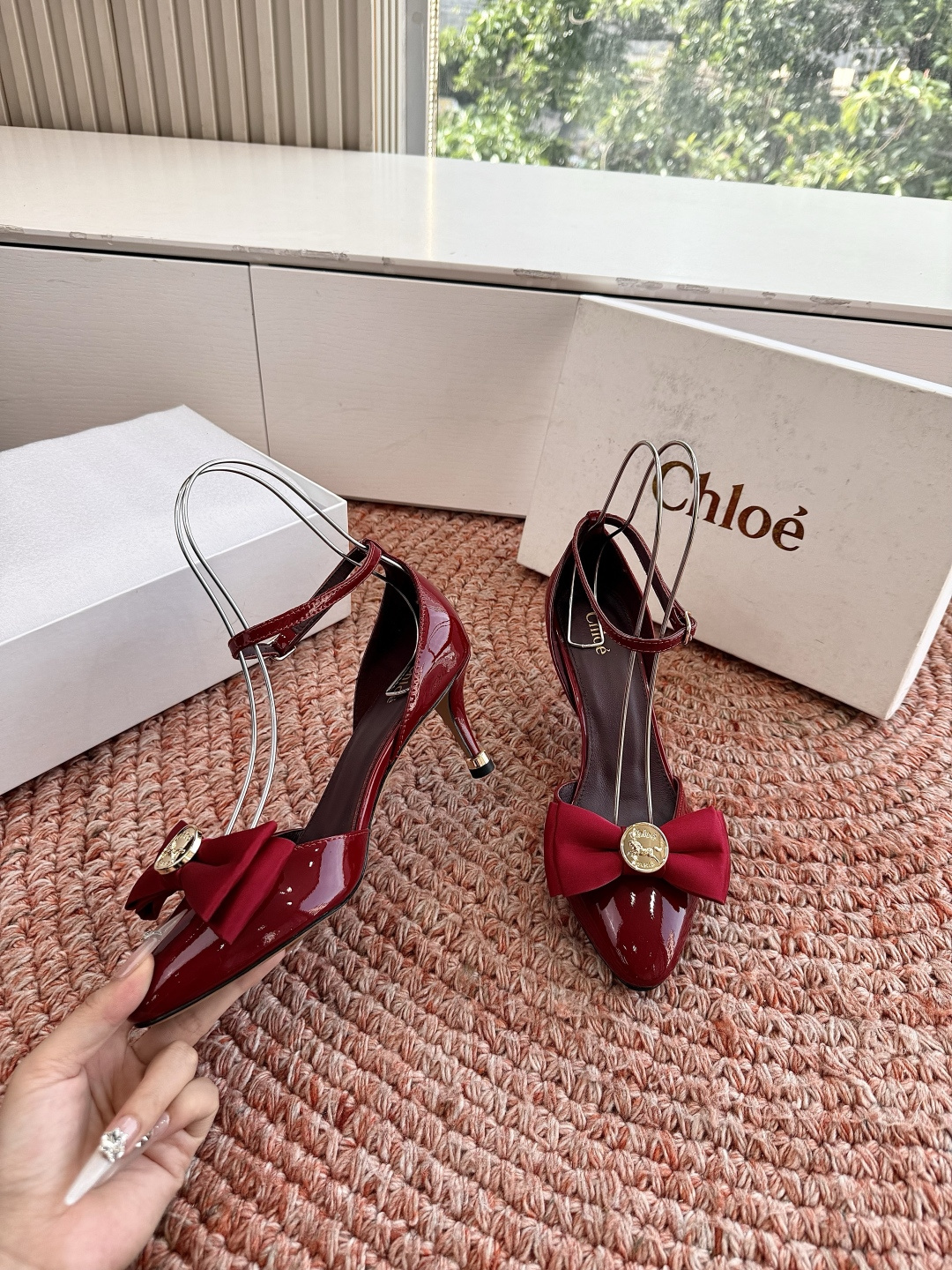 Chloe shoes 2026 new patent leather high-heeled sandals in red