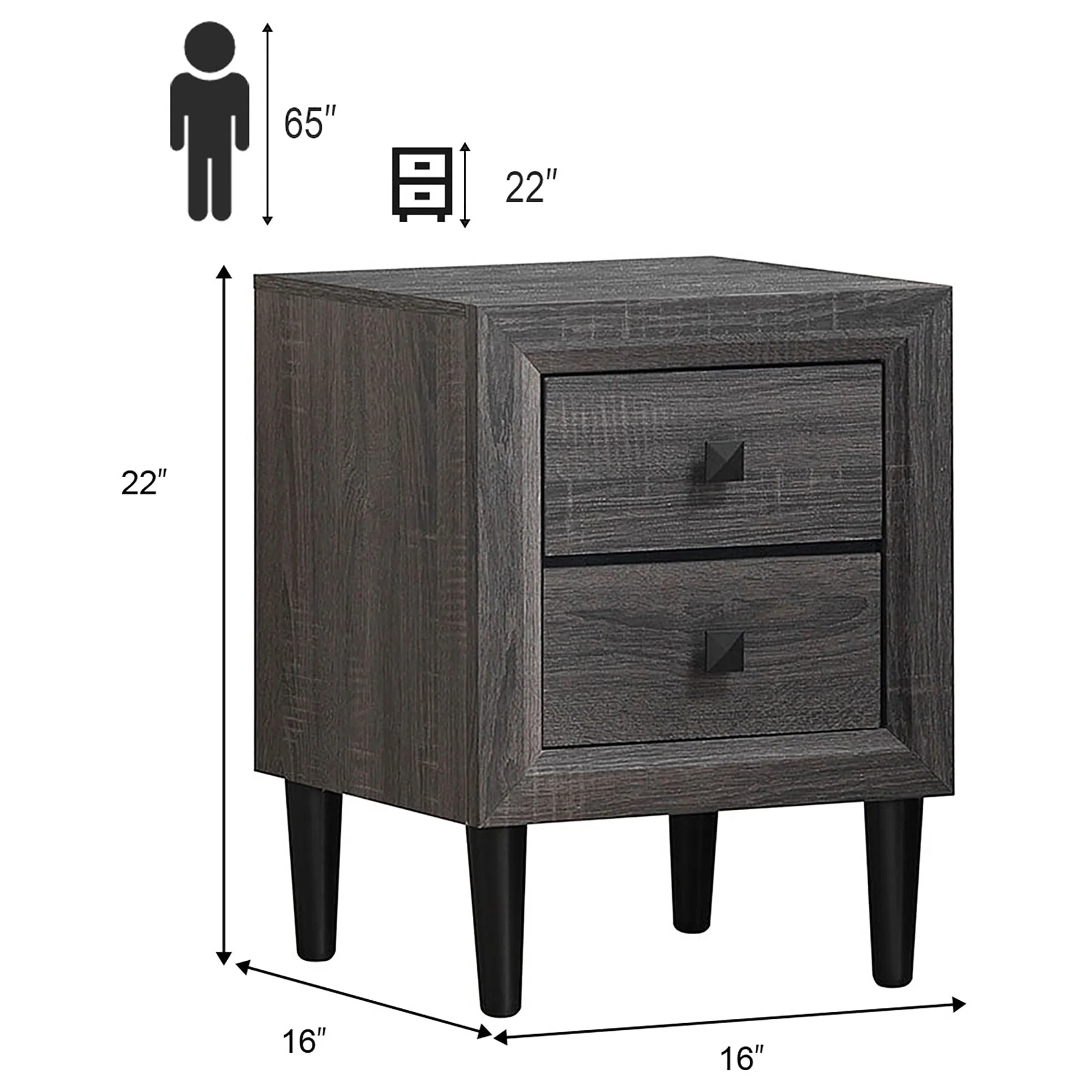 Costway 2PCS Nightstand W/2 Drawer Multipurpose Retro Grey Bedside Table Fully Assembled