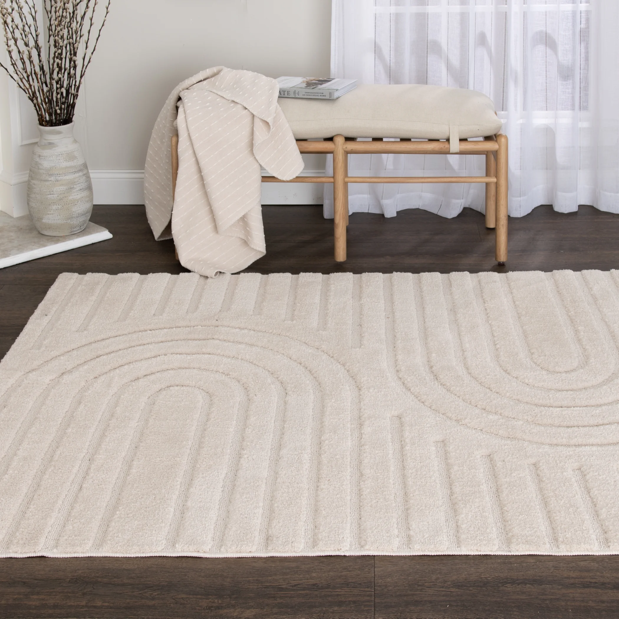 Better Homes & Gardens Arches Hi Low Indoor Area Rug, Ivory, 5'x6'7