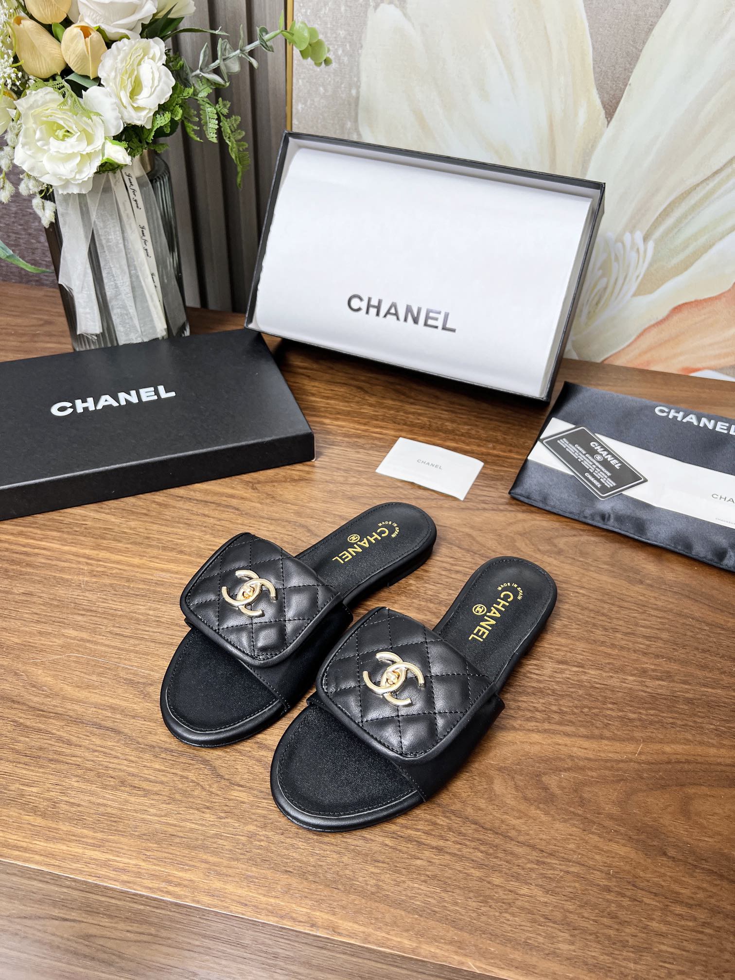 Chanel Quilted CC Slides