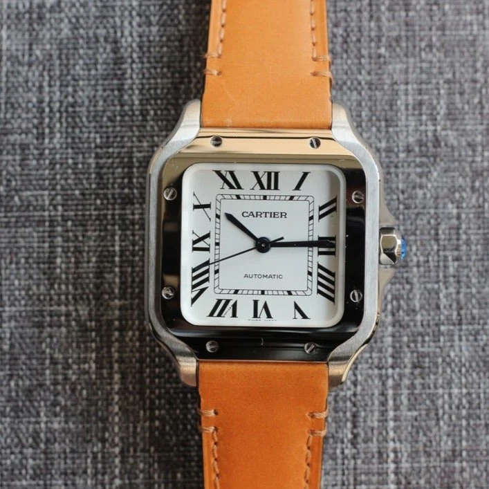 Cartier Watch SANTOS 34MM STEEL CASE BROWN LEATHER
