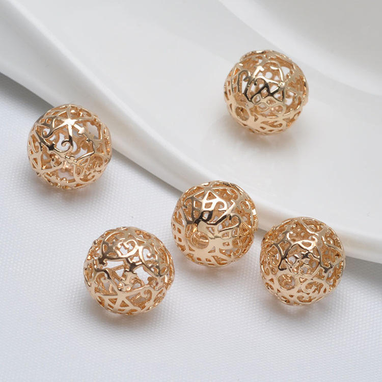 R15-Gold Plated Hollow Brass Round Spacer Beads for Bracelet & Necklace DIY Jewelry Making