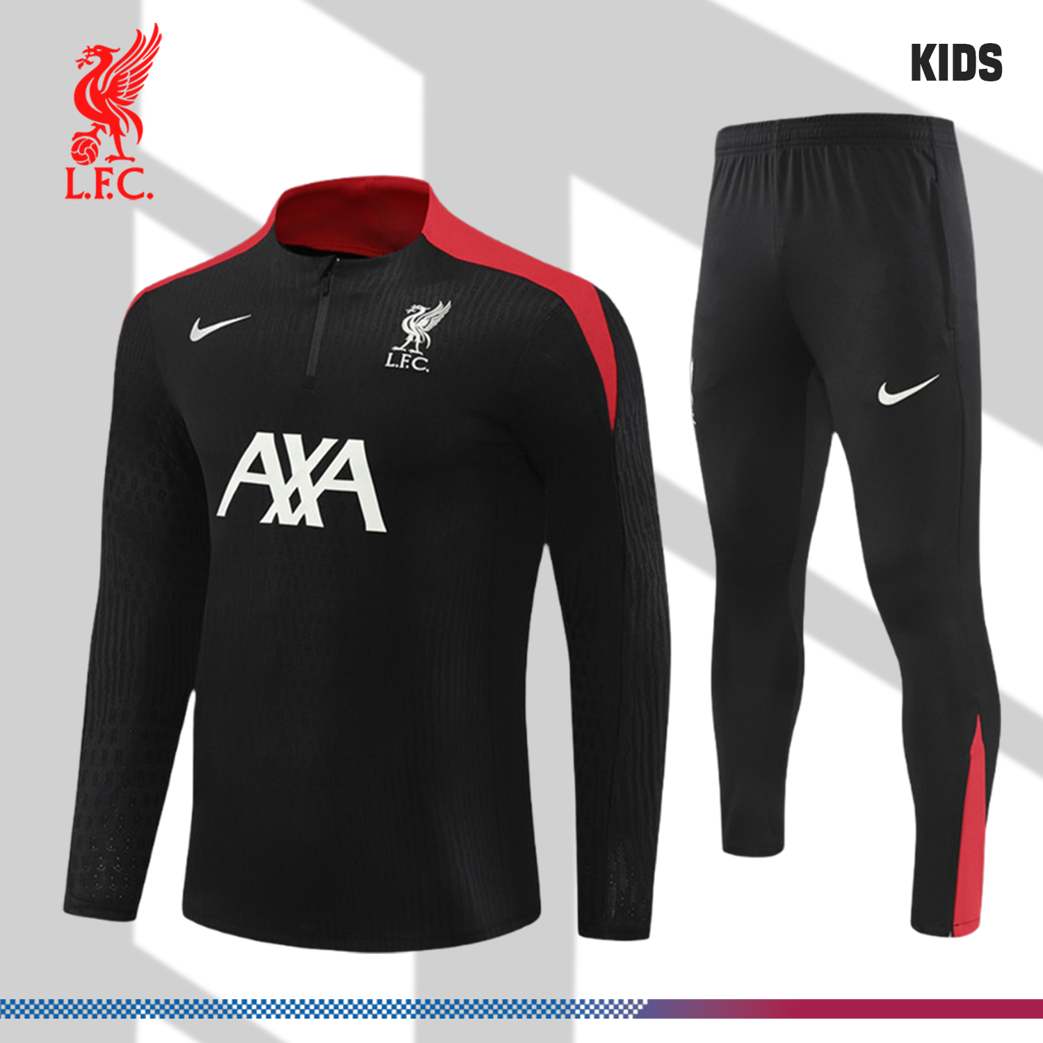 2024/2025 Liverpool Black Kids Half Zip Training Clothes (Kids Kit)