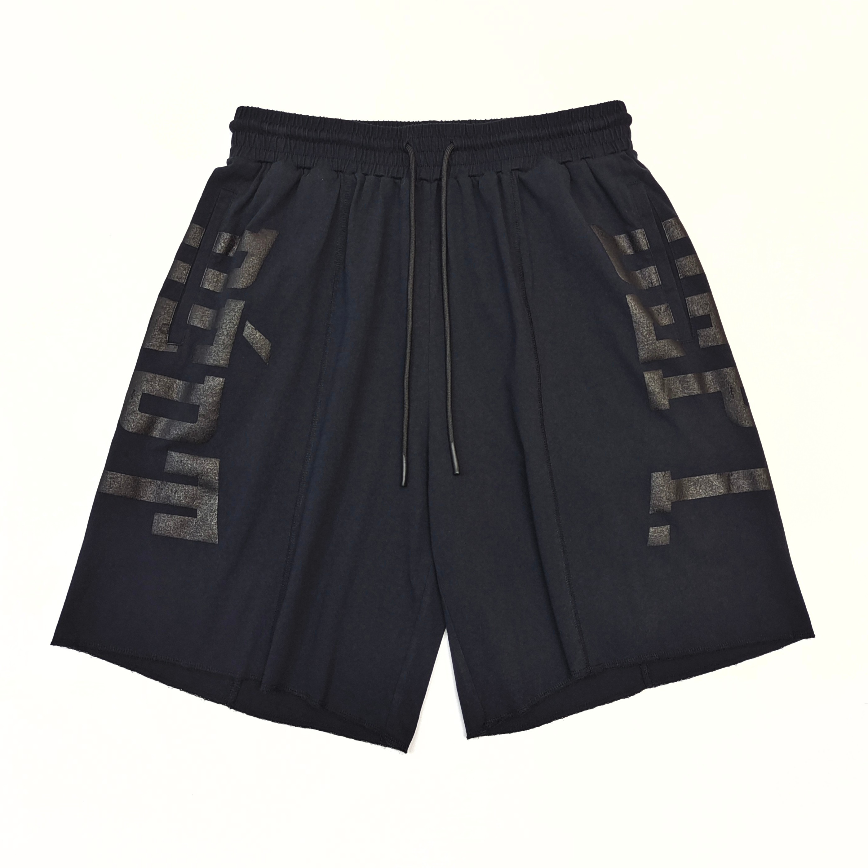 1:1 high-quality black shorts with black characters printed on both sides