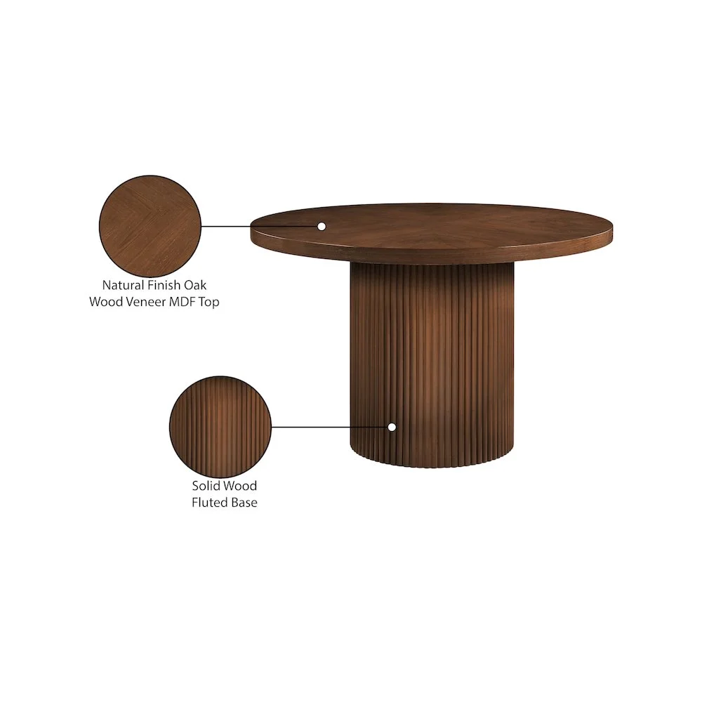 Meridian Furniture Belinda Round Brown Solid Wood and Oak Veneer Dining Table