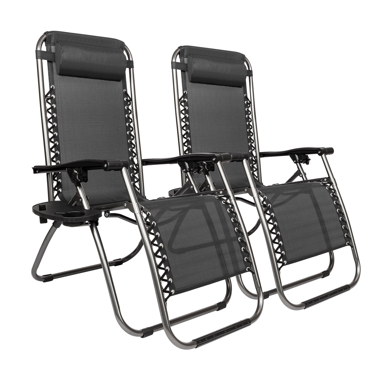 GoDecor Black 2 Pieces Zero Gravity Lounge Chairs with Saucer