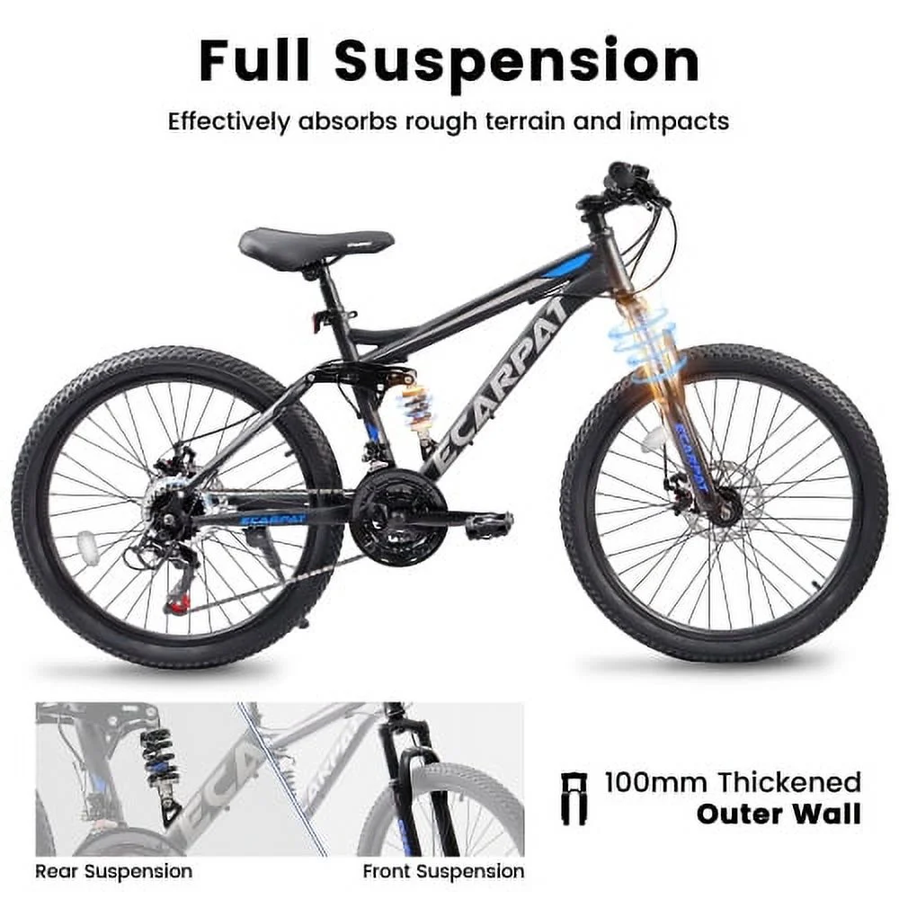 Raistyw 26 inch Mountain Bikes for Men, 21-Speed Full Suspension High Carbon Steel Frame Disc Brakes Bicycles ,Black and Blue