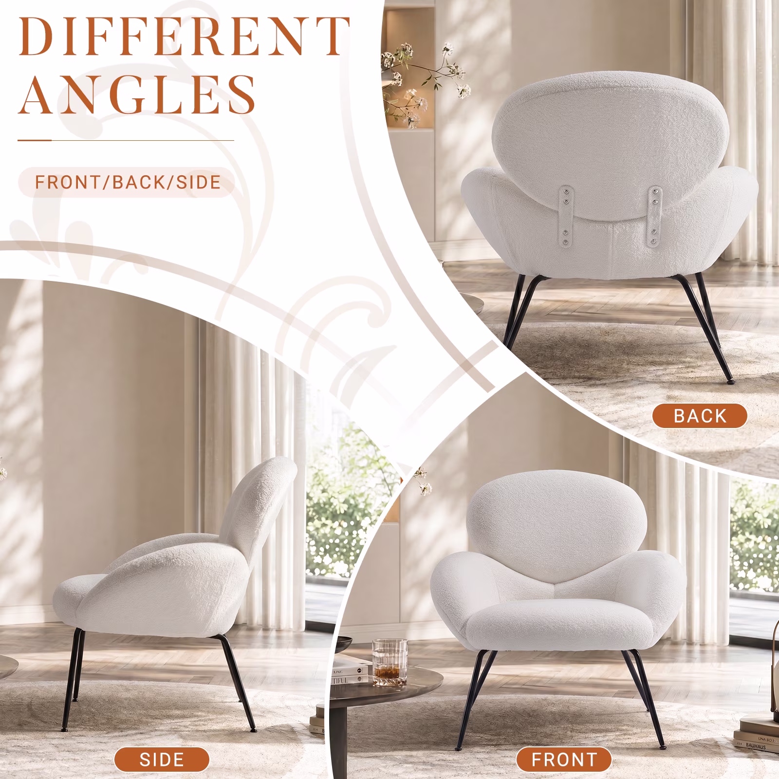 Modern Accent Chair, Upholstered Sherpa Reading Armchair Teddy Fabric with Metal legs for Living Room,Bedroom