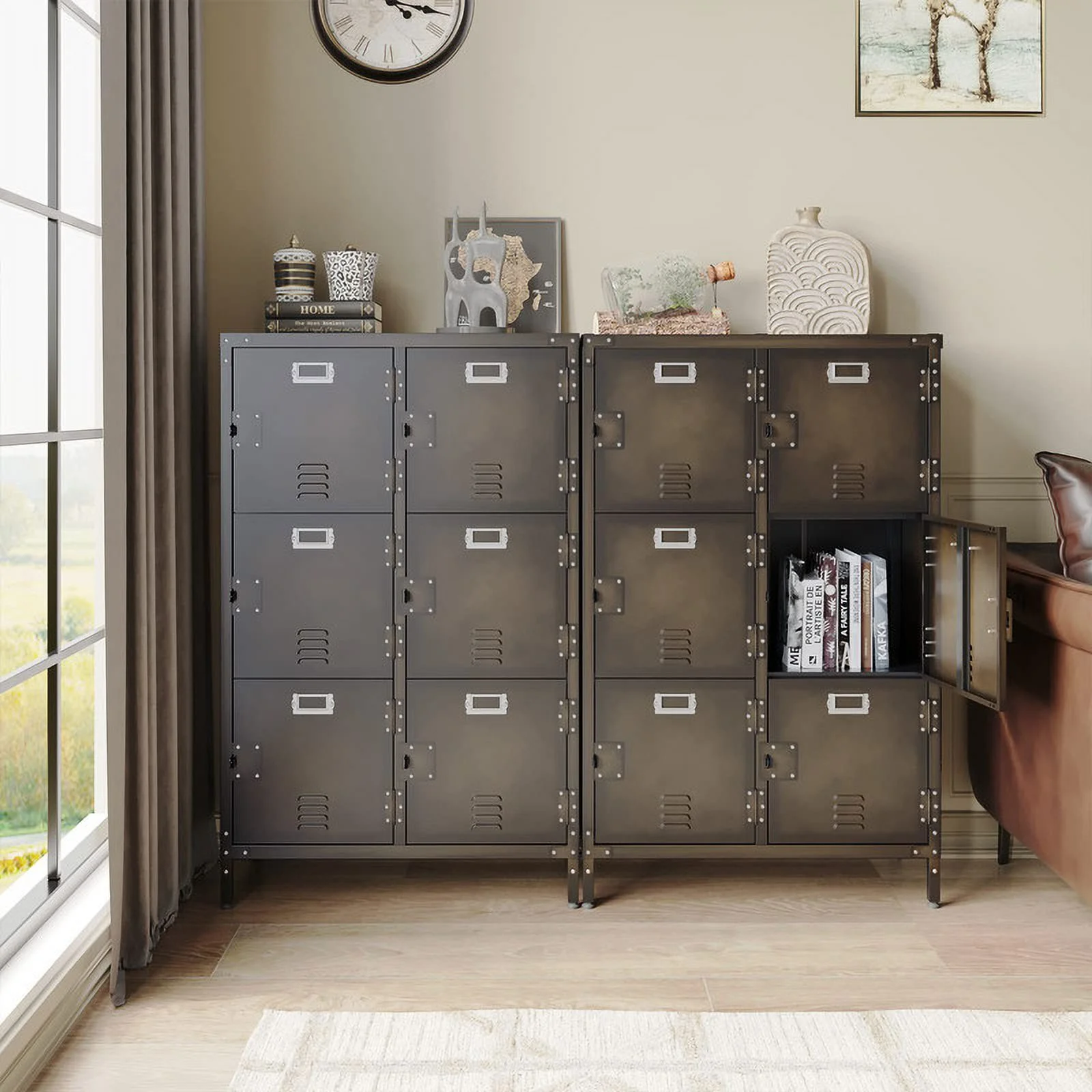 MIIIKO Metal Storage Locker, Industrial Storage Cabinet with Doors and Shelves, Stylish and Sturdy 6 Compartment with Lockable Doors, for Home Office, Club and Bar