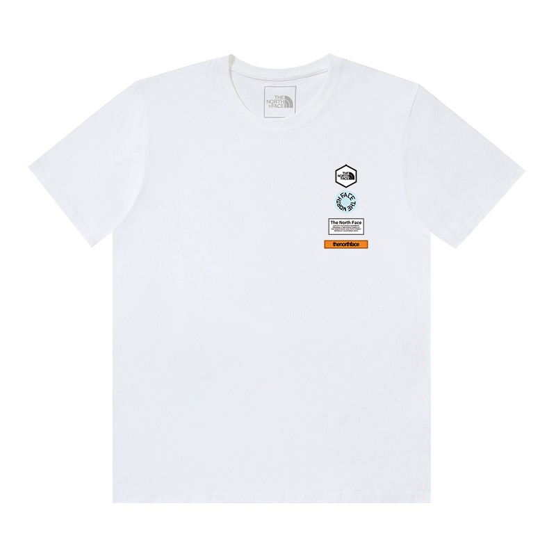Simple printed short-sleeved T-shirt with white hexagonal border letter logo