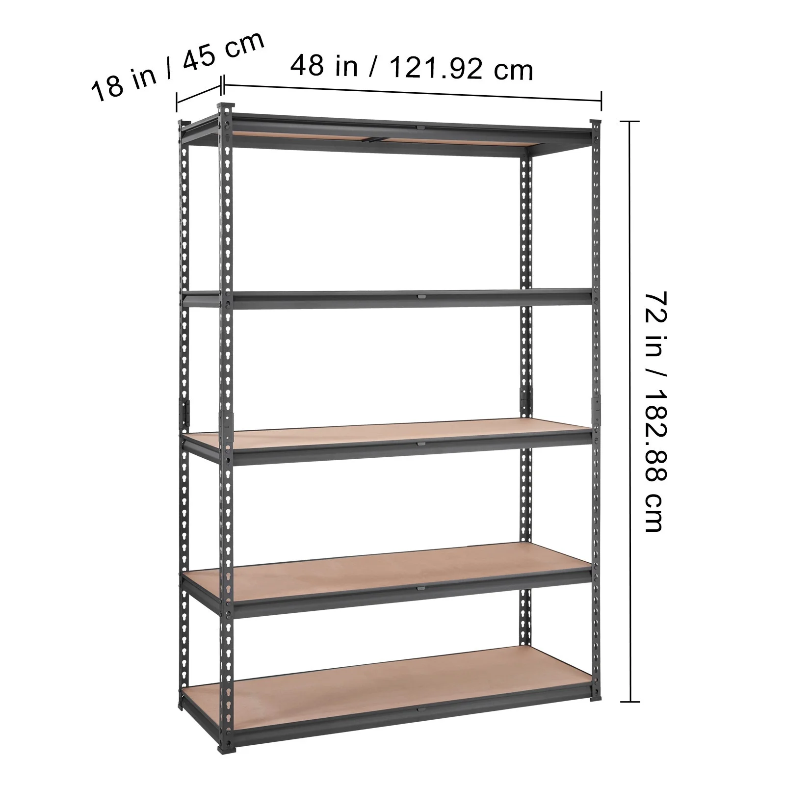 BHUIK 5-Tier Heavy Duty Garage Storage Shelving Unit, 48"W x 18"D x 72"H Adjustable Metal Rack, 2000 lbs Capacity, Industrial Black Steel Shelves for Basement, Kitchen, Utility or Laundry Room