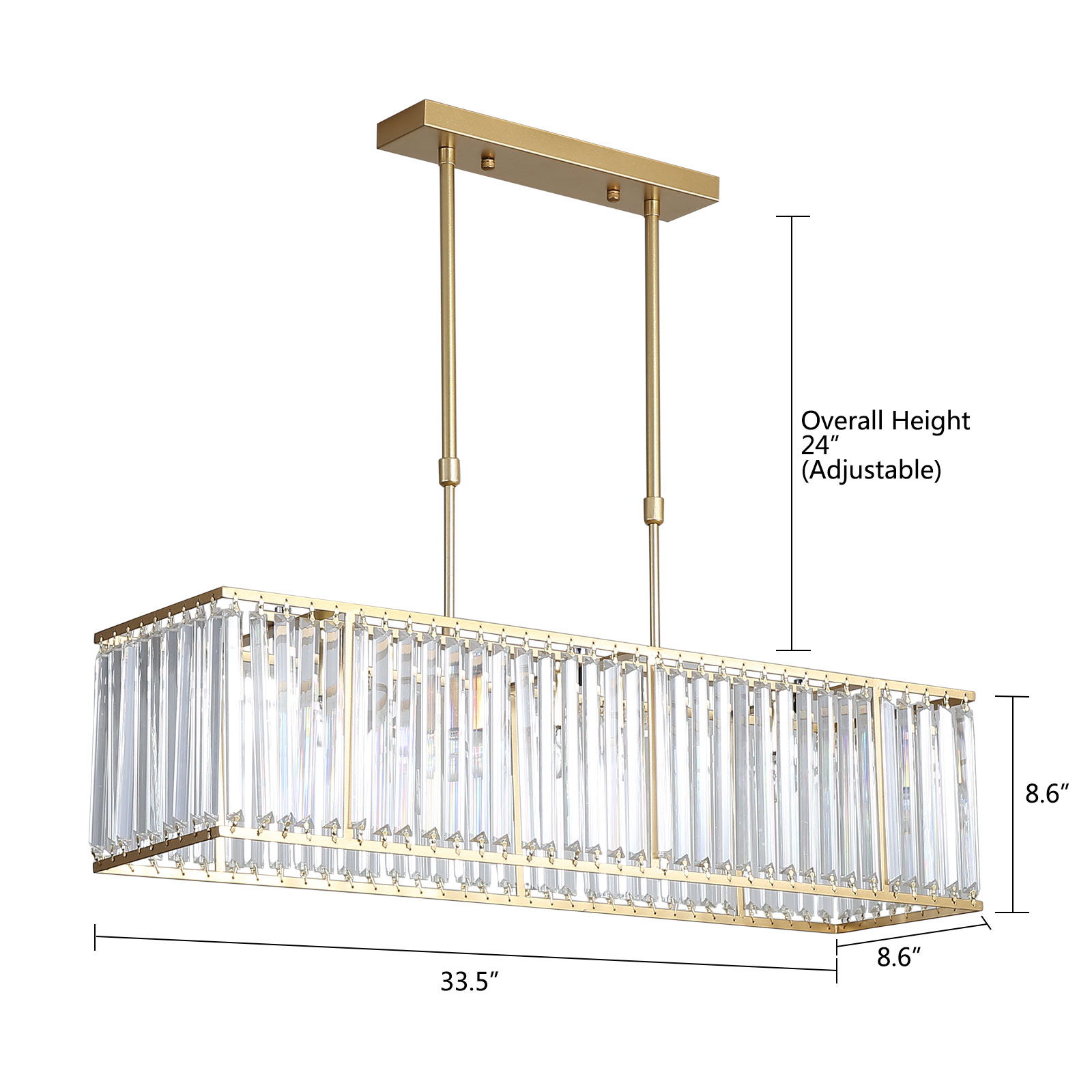 Wuzstar Modern Crystal Chandelier Luxury Rectangular Pendant Light,Gold( L33.5
