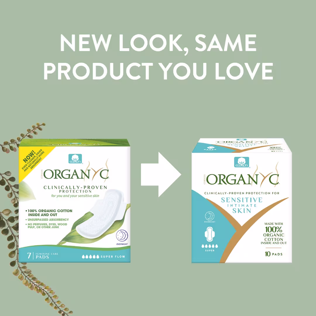 Organyc  100% Certified Organic Cotton Feminine Pads, Super Flow for Overnight