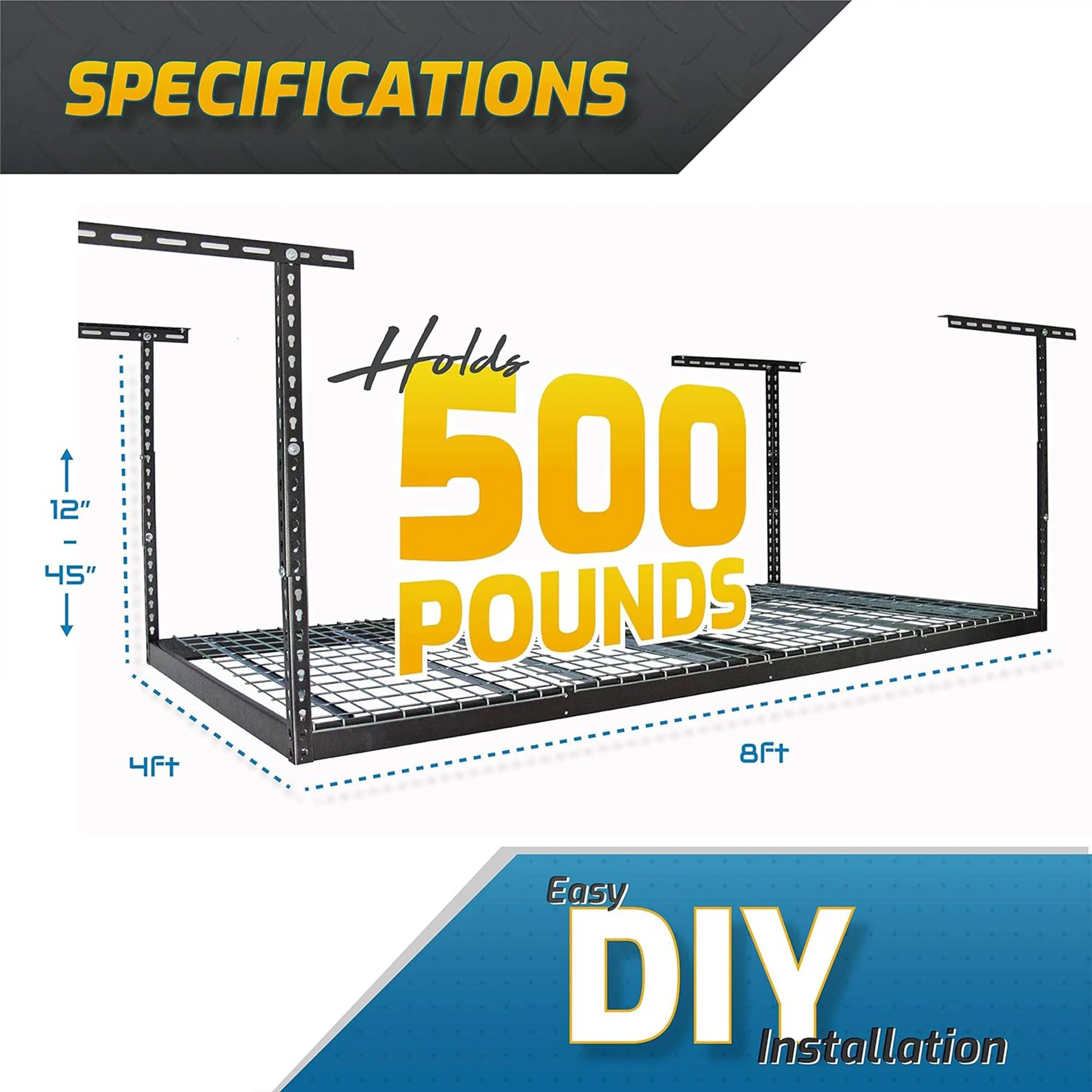 Open Box MonsterRax 4'x8' Overhead Storage Rack Up to 500 lbs, Hammertone