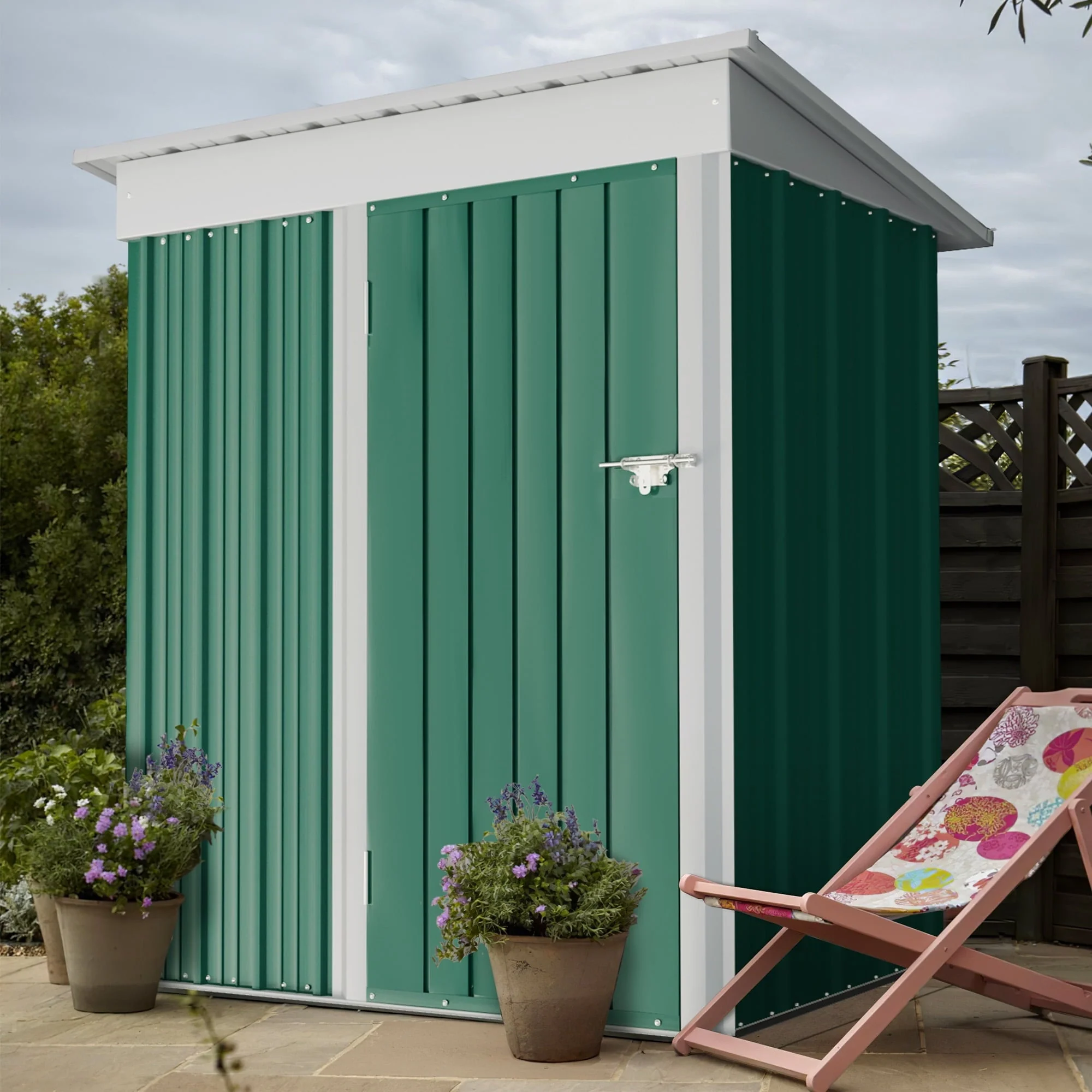 Vineego Metal Outdoor Storage Shed 5FT x 3FT, Steel Utility Tool Shed Storage House with Door & Lock, for Backyard Outdoor Patio,Green