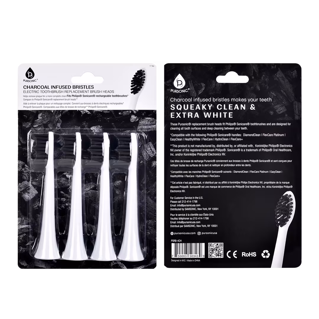 PURSONIC  Replacement Toothbrush Heads Charcoal Infused Bristles