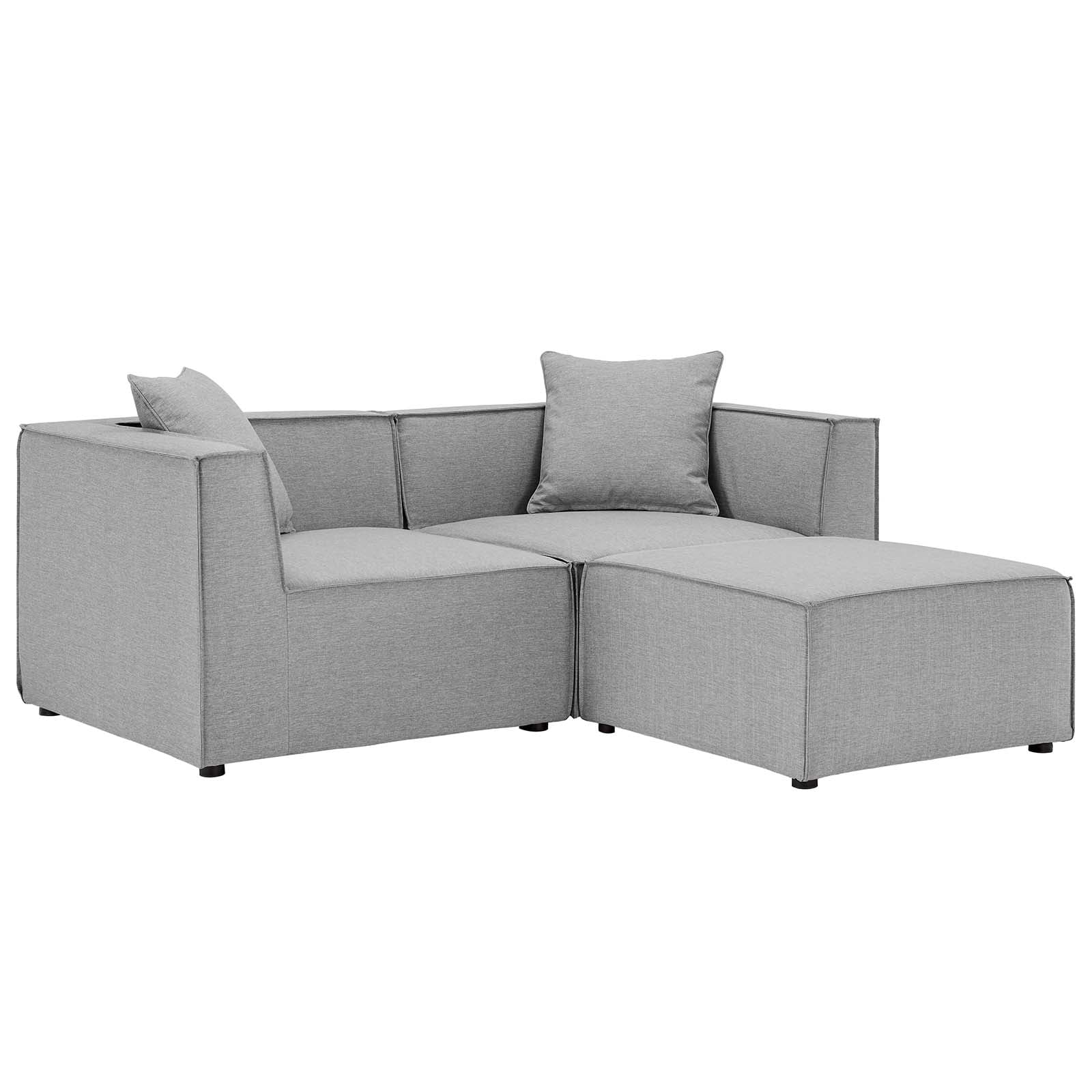 Modway Saybrook Outdoor Patio Upholstered Loveseat and Ottoman Set in Gray