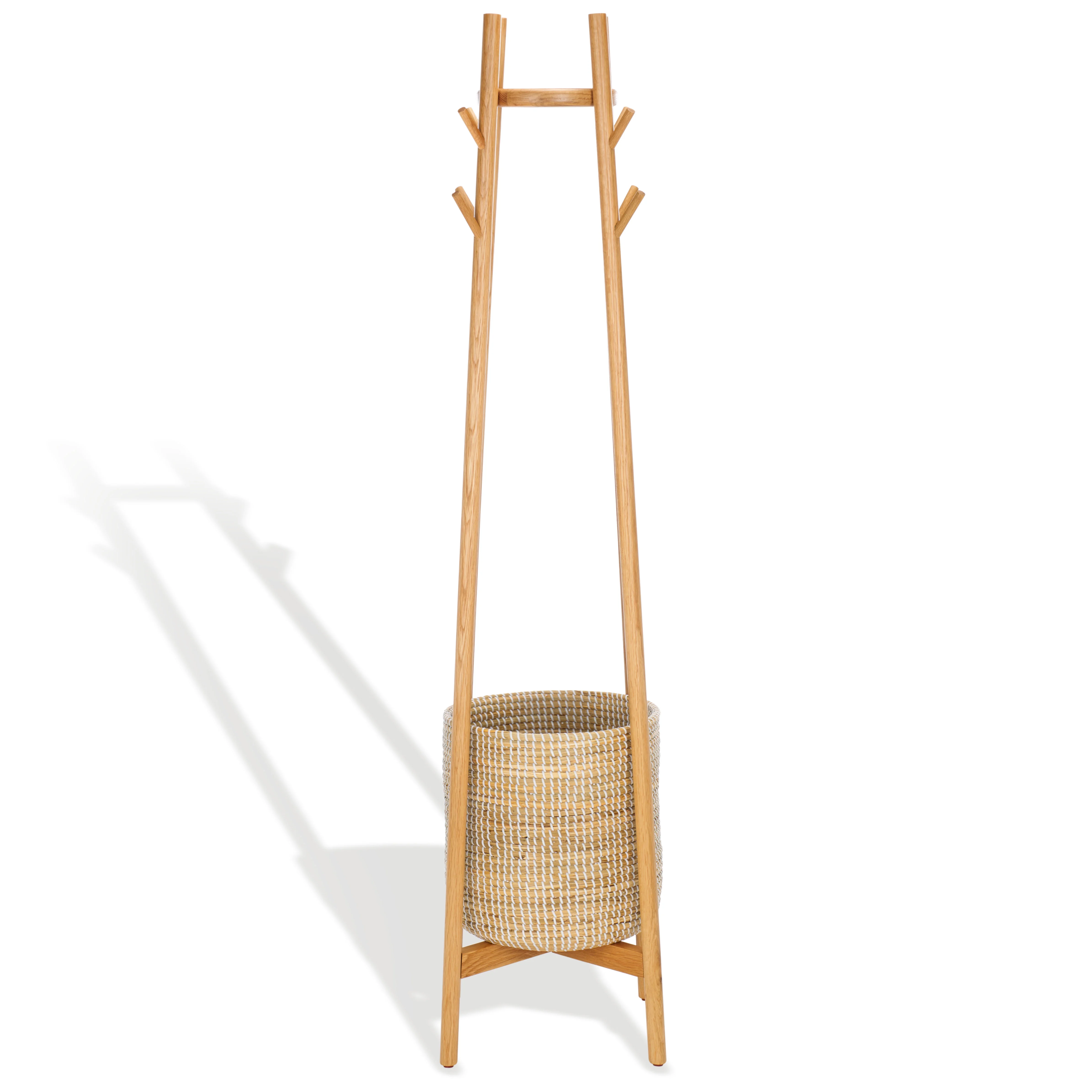 SAFAVIEH Couture Abellina Glam Cylinder Oak Coat & Hat Stand with Basket, Natural