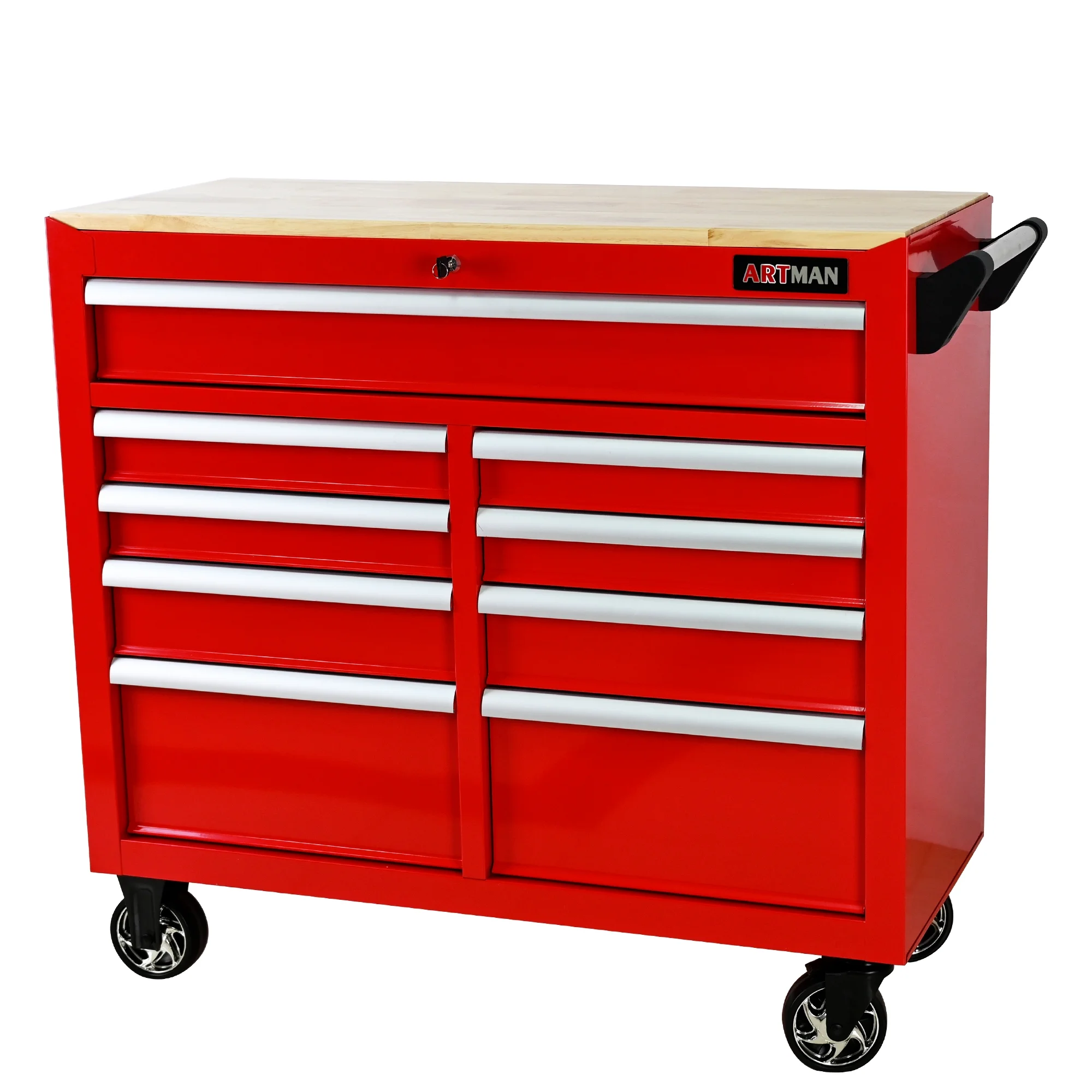 ARTMAN  9 Drawer Rolling Tool Chest with Wheels and Wooden Top, Heavy Duty Industrial Service Cart Storage Organizer with Locking System,45.28*18.11*39.37inches,1 Pack