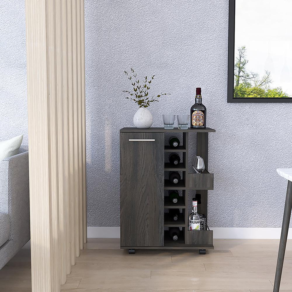 We Have Furniture Bar Cart Wells,Four Casters, Carbon Espresso Finish