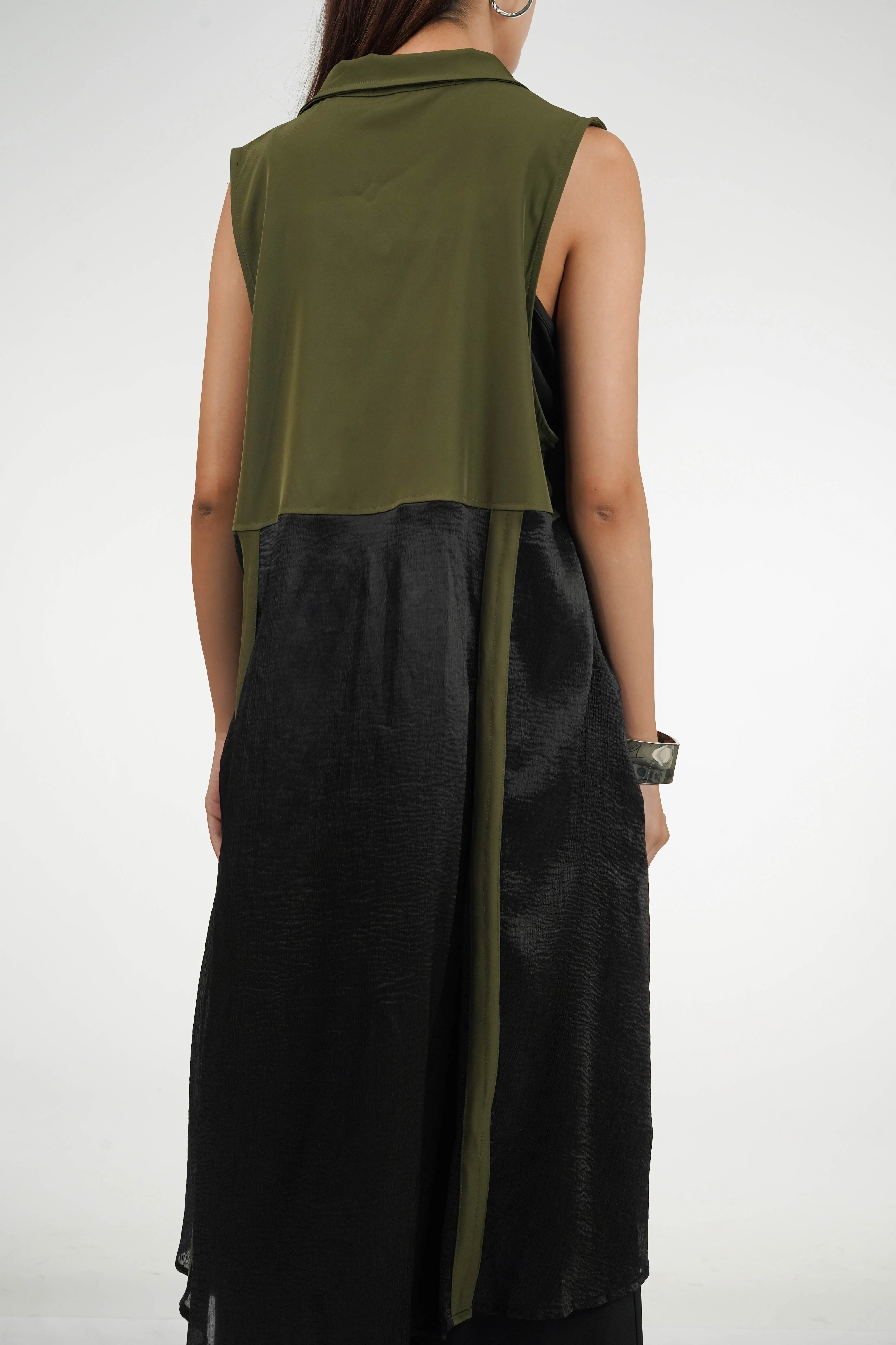 Army Green Zippered Longline Top