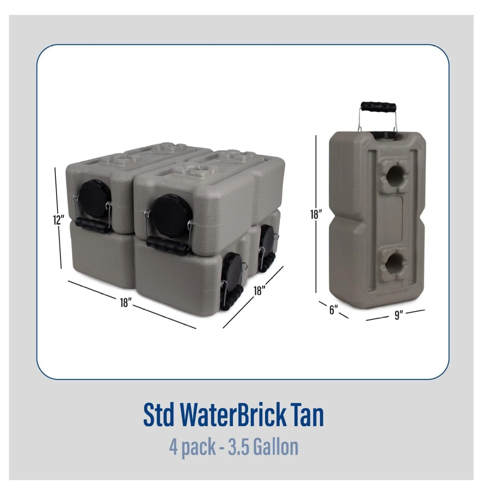 International Water Storage Containers for Emergency Water Storage | 4-Pack of Stackable 3.5 Gallon Water Container Bricks | Food-Grade HDPE Plastic | BPA- | STD Tan