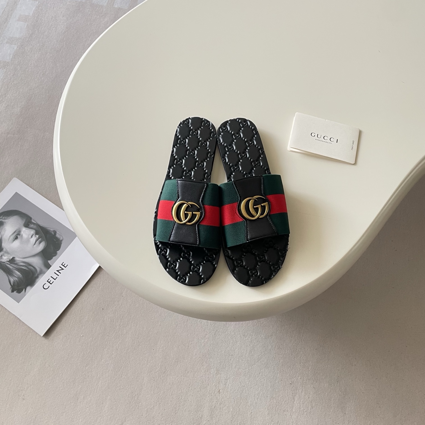 Gucci GG Logo Web-Stripe Slide Sandals