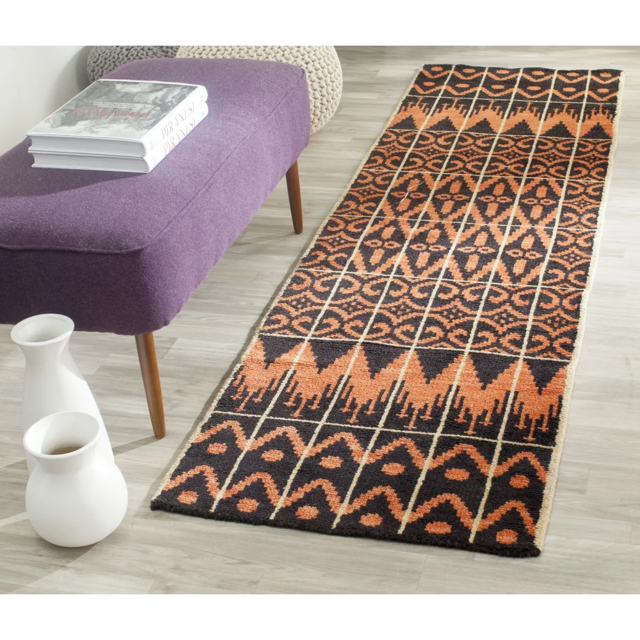 SAFAVIEH Kenya Kestrel Southwestern Wool Area Rug, Orange/Black, 8' x 10'