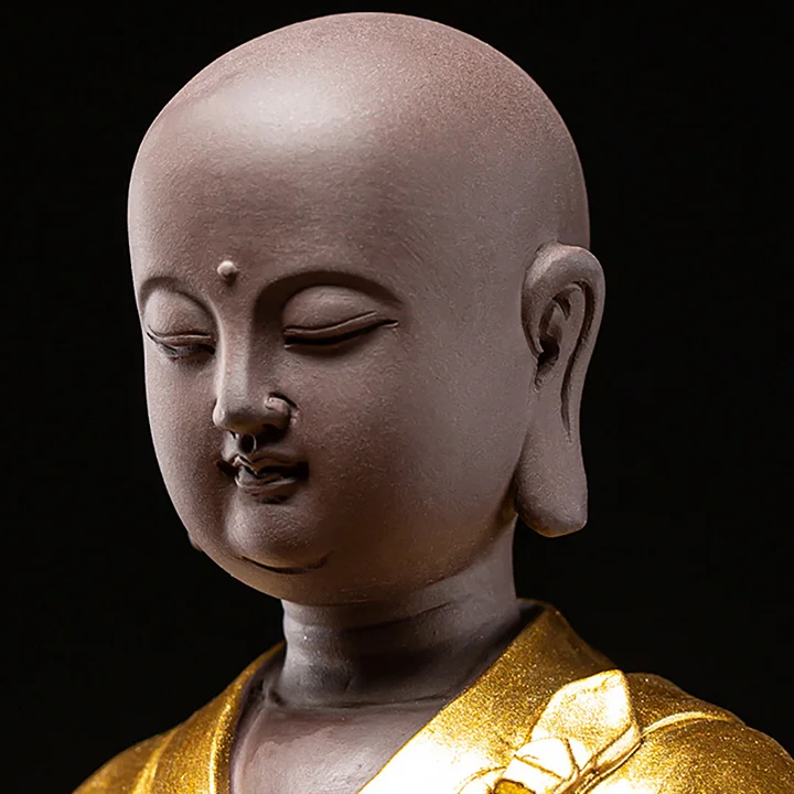 TIKTOK LIVE - Purple Clay Pottery Bodhisattva Statue Golden Robe Ornaments Zen Meaning in Home Decor Buddha Statue Sculpture