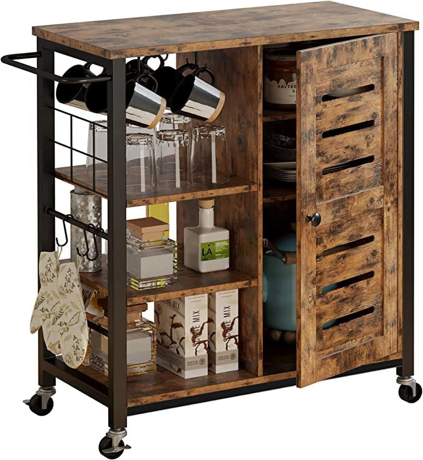 IRONCK Storage Cabinet with Wheels,  31.5"  Kitchen Cart Cabinet with Shelves, Vintage Brown