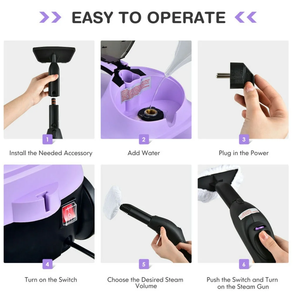 Spaco 2000W Heavy Duty Multi-purpose Steam Cleaner with Automatic Power Off and Child safety Lock, Steam Cleaner Mop with Detachable Handheld Unit, Purple