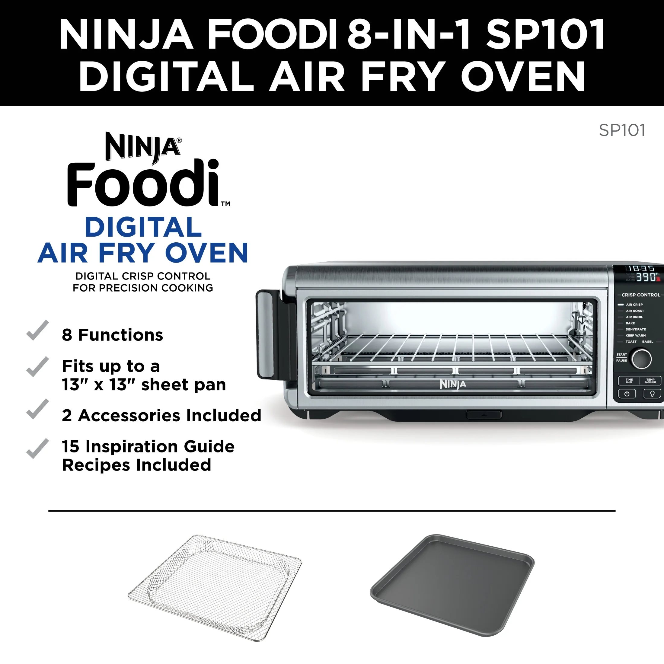 Ninja?? SP101 Foodia? 8-in-1 Digital Air Fry Oven, Flip-Away for Storage, Dehydrate, Keep Warm