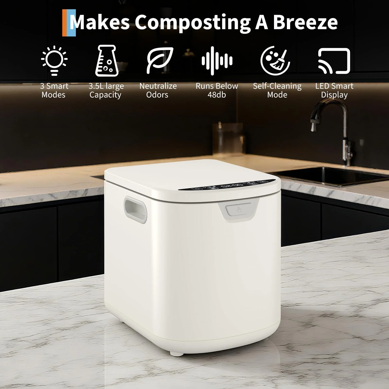 Danolapsi 3.5L Electric Kitchen Composter Smart Odorless Compost Bin Auto-Cleaning,Countertop Food Waste Composting Machine -Fast 4-6H Food Waste to Fertilizer Conversion for Outdoor Use