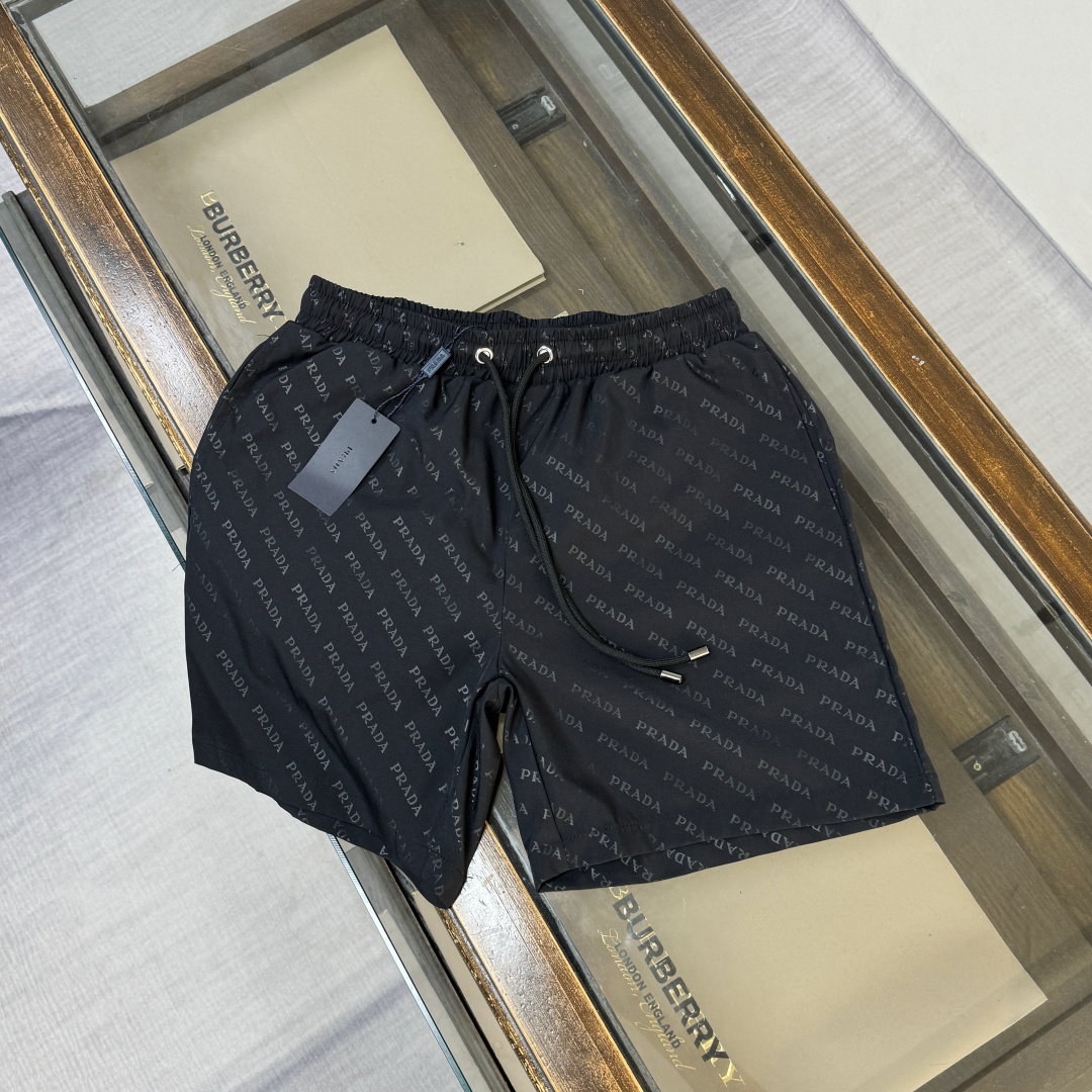Prada Style All-Over Diagonal Monogram Logo Shorts