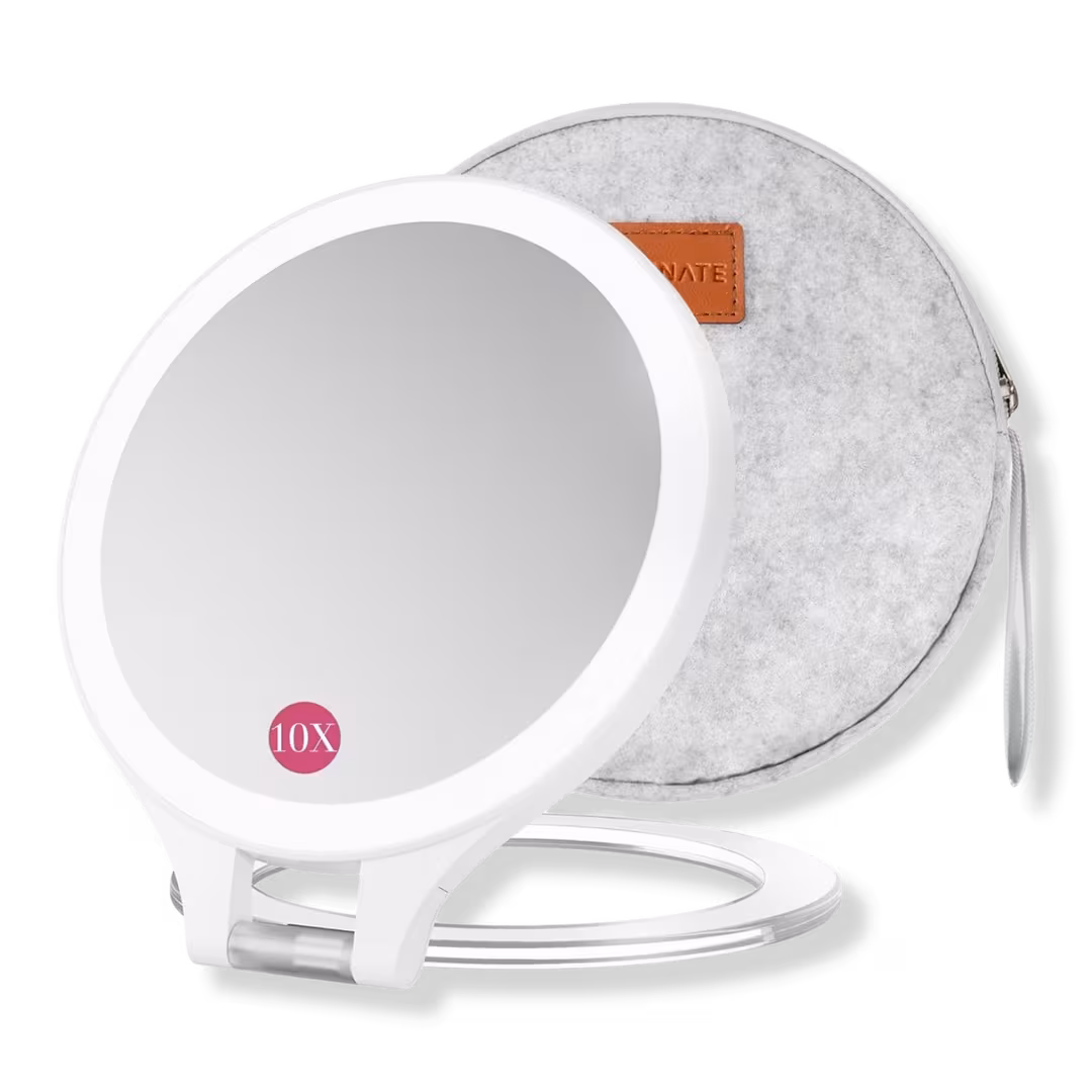 FASCINATE  2-Sided Magnifying Mirror with 3 Color Lights and Travel Bag