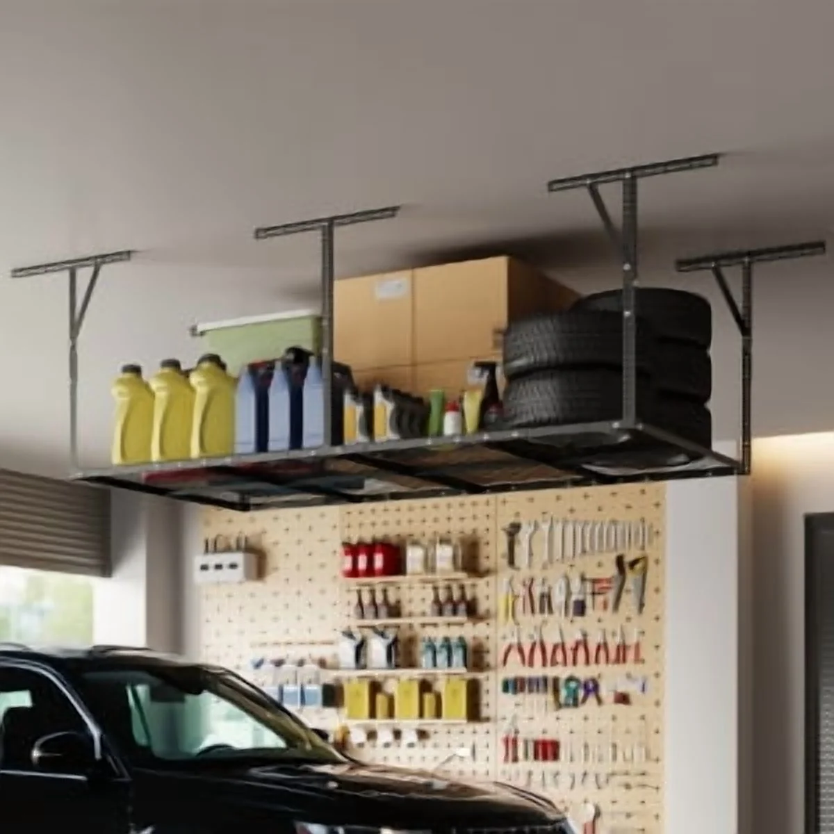 Overhead Garage Storage Rack,Adjustable Garage Storage Organization System,Heavy Duty Metal Garage Ceiling Storage Racks for Garage Storage,600lbs Weight Capacity
