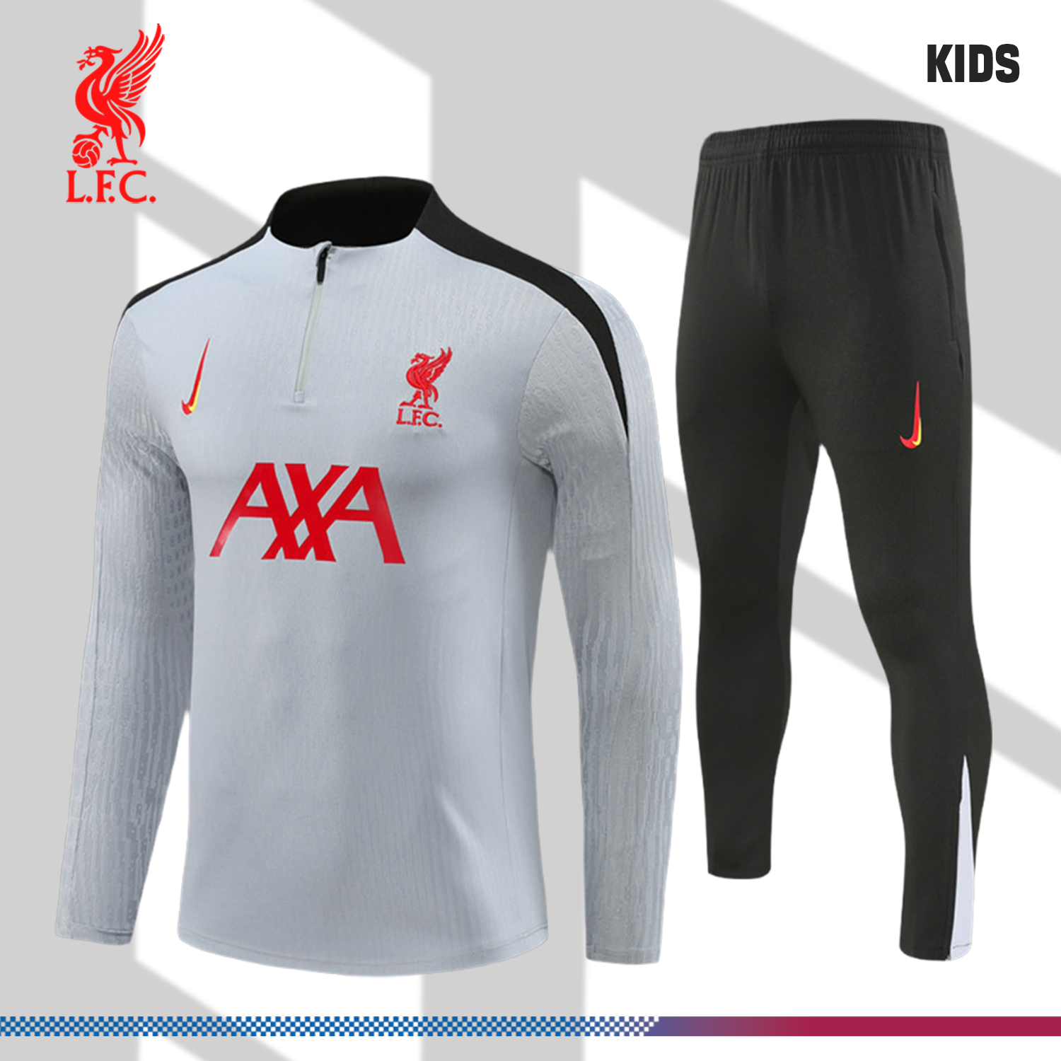 2024/2025 Liverpool Grey Kids Half Zip Training Clothes (Kids Kit)