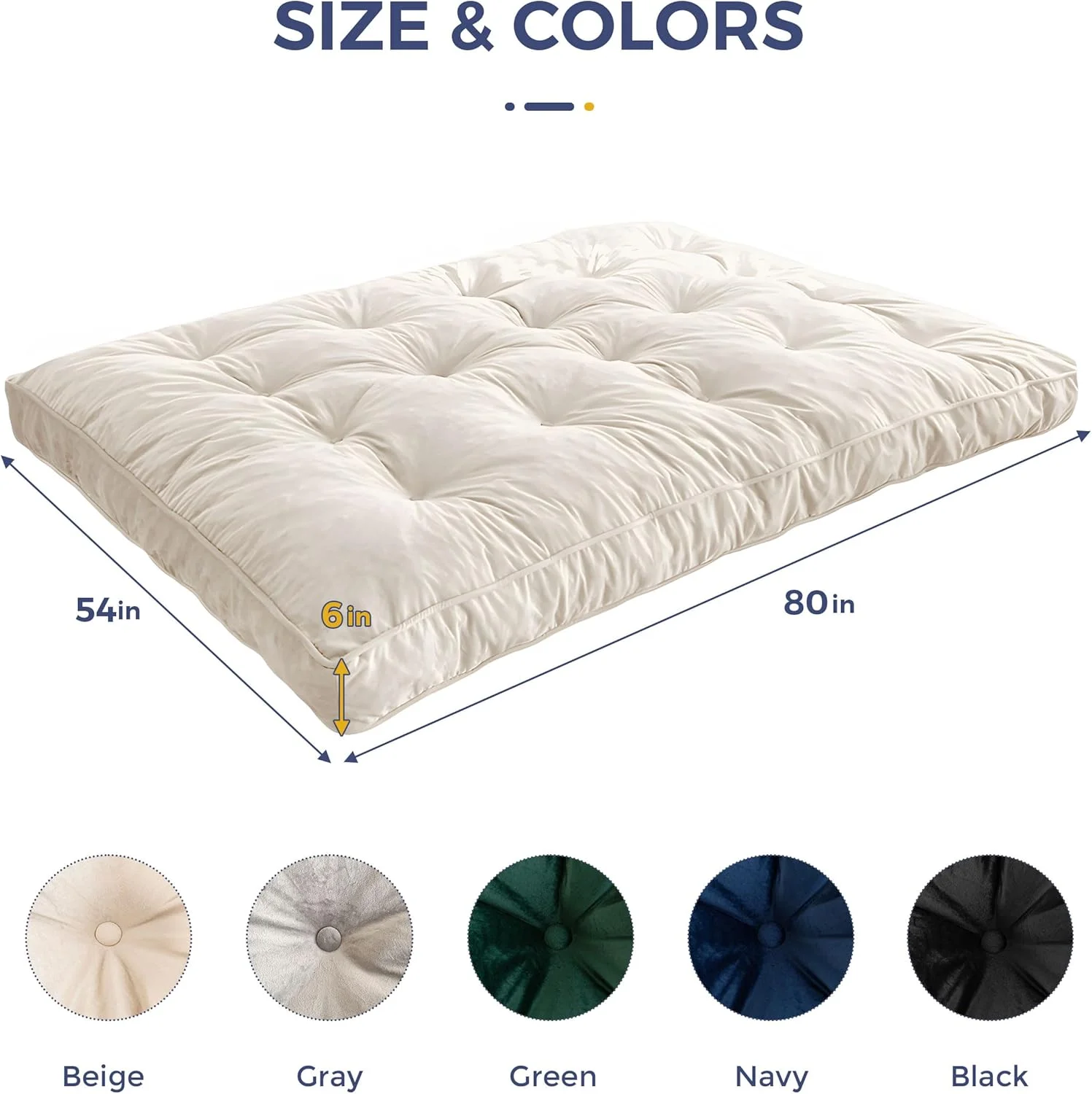 6" Futon Mattress Full Size, Velvet Thick Futons Sofa Couch Bed, Versatile Floor Mattress for Adults, Shredded Foam Filling (Frame Not Included), Black