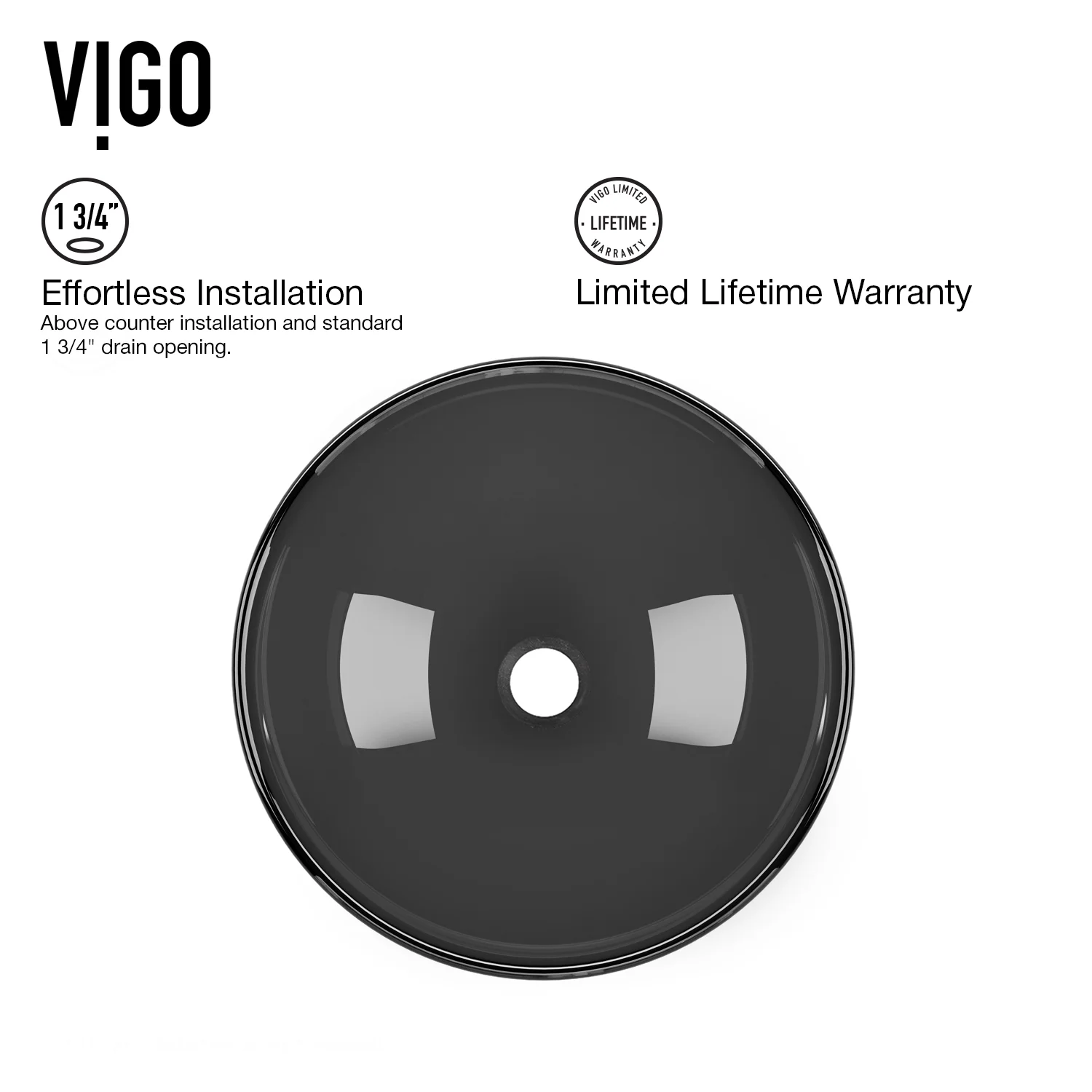 VIGO Giovanni Sheer Black Glass 17 in. L x 17 in. W x 6 in. H Round Vessel Bathroom Sink