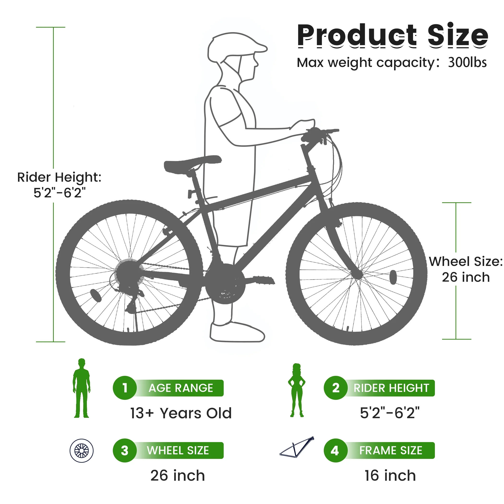 Aukfa 26" Mountain Bike for Men and Women, 21-Speed High-Performance All-Terrain Bicycle with Dual V-Brakes,Green