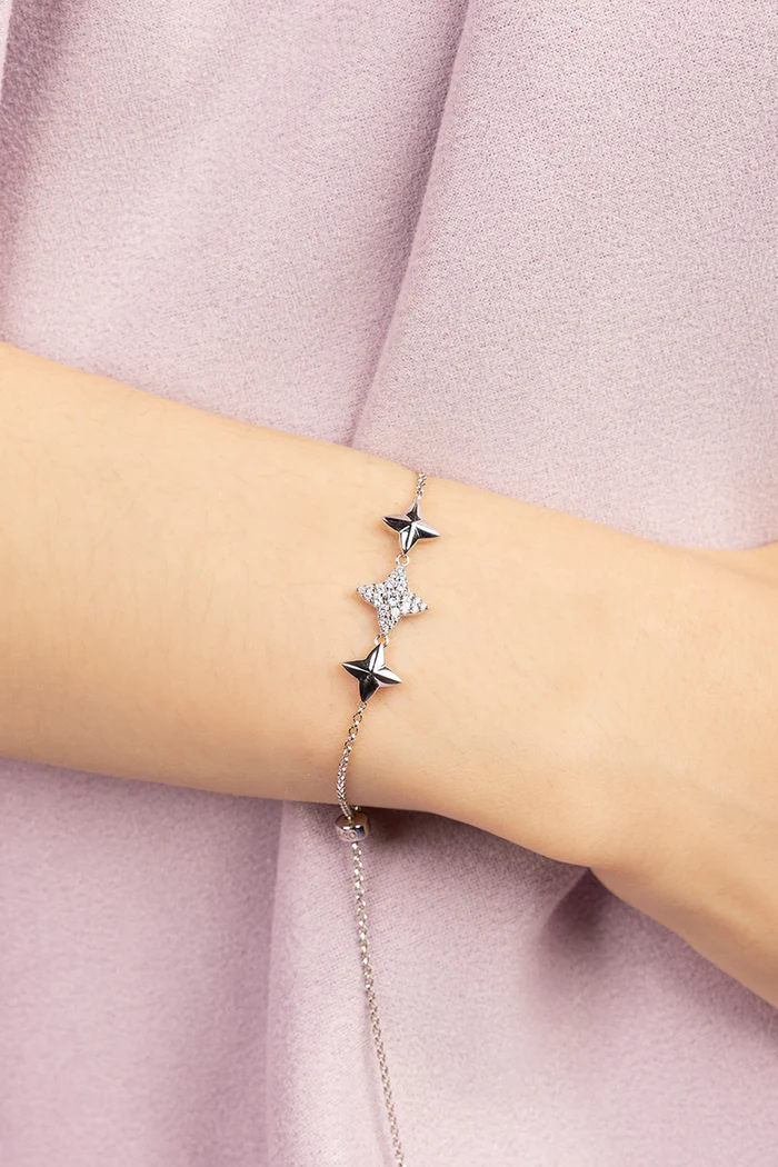 Bracciale Regolabile Triplo Météorites Argento