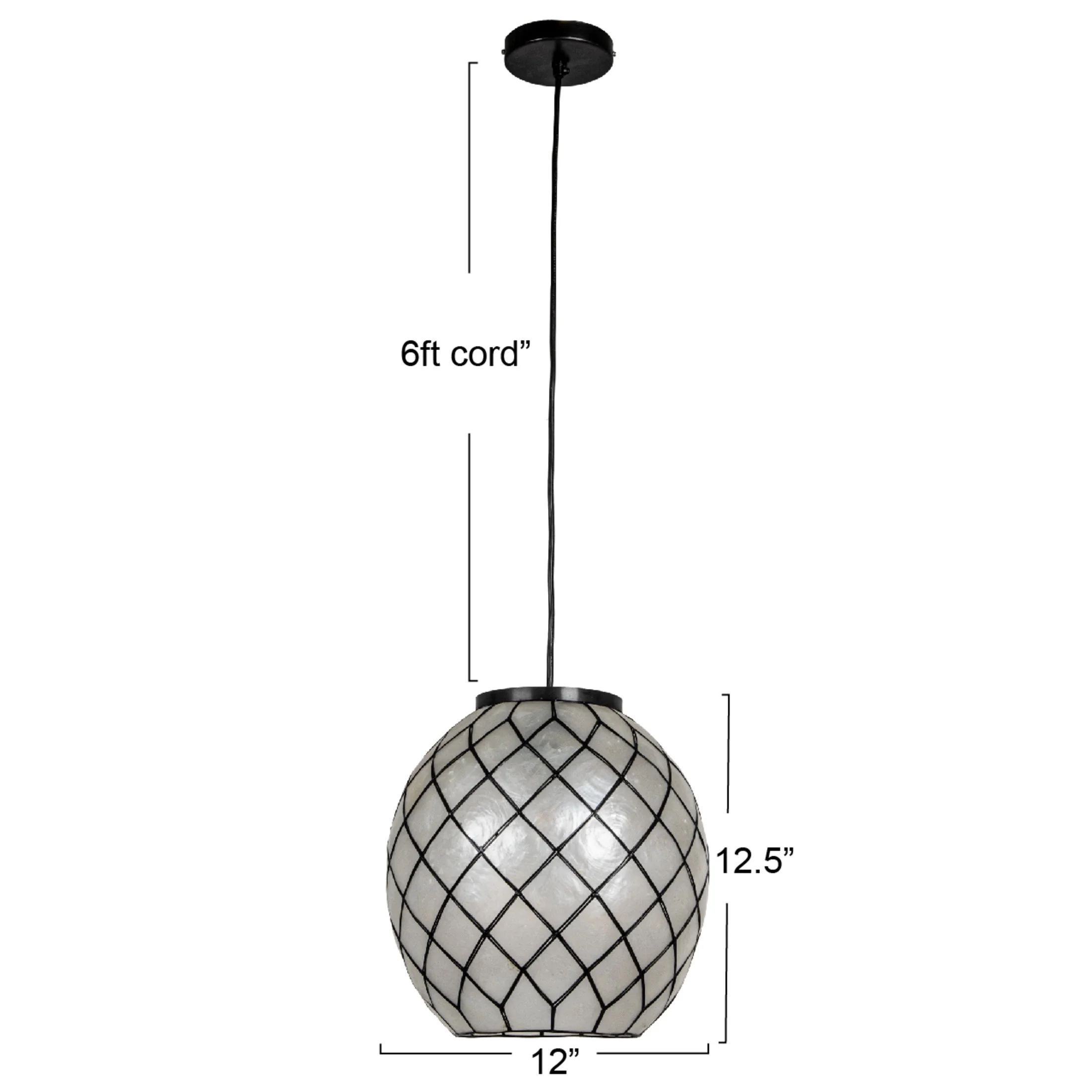 Robert Stevenson Lighting Marina Natural Capiz and Metal Orb Pendant Ceiling Light, Natural and Black