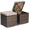 Costway 2PC Patio Rattan Ottoman Seat Side Table Storage Box Footrest Off White