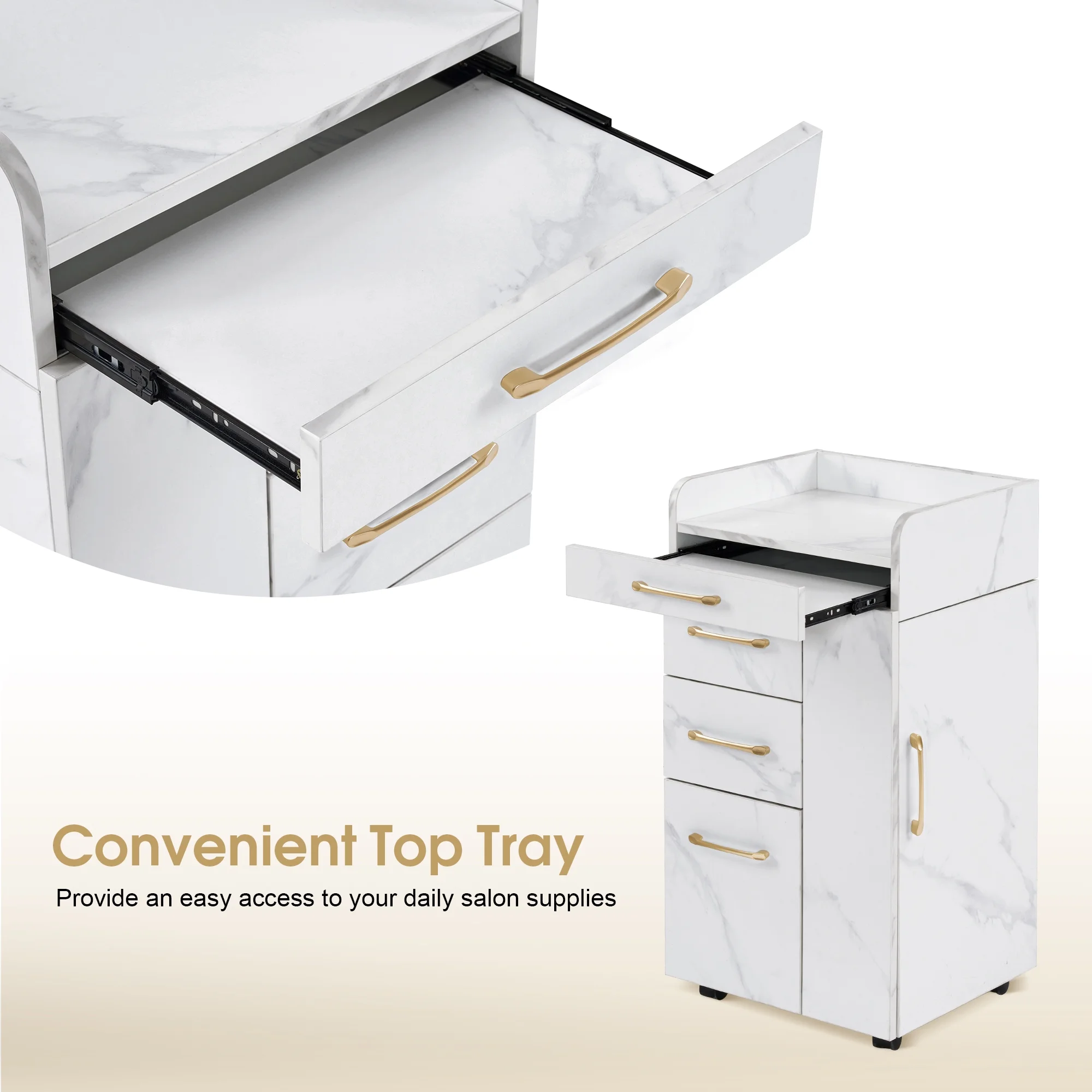 BarberPub Salon Trolley, Hair Styling Rolling Utility Cart with Storage Drawer