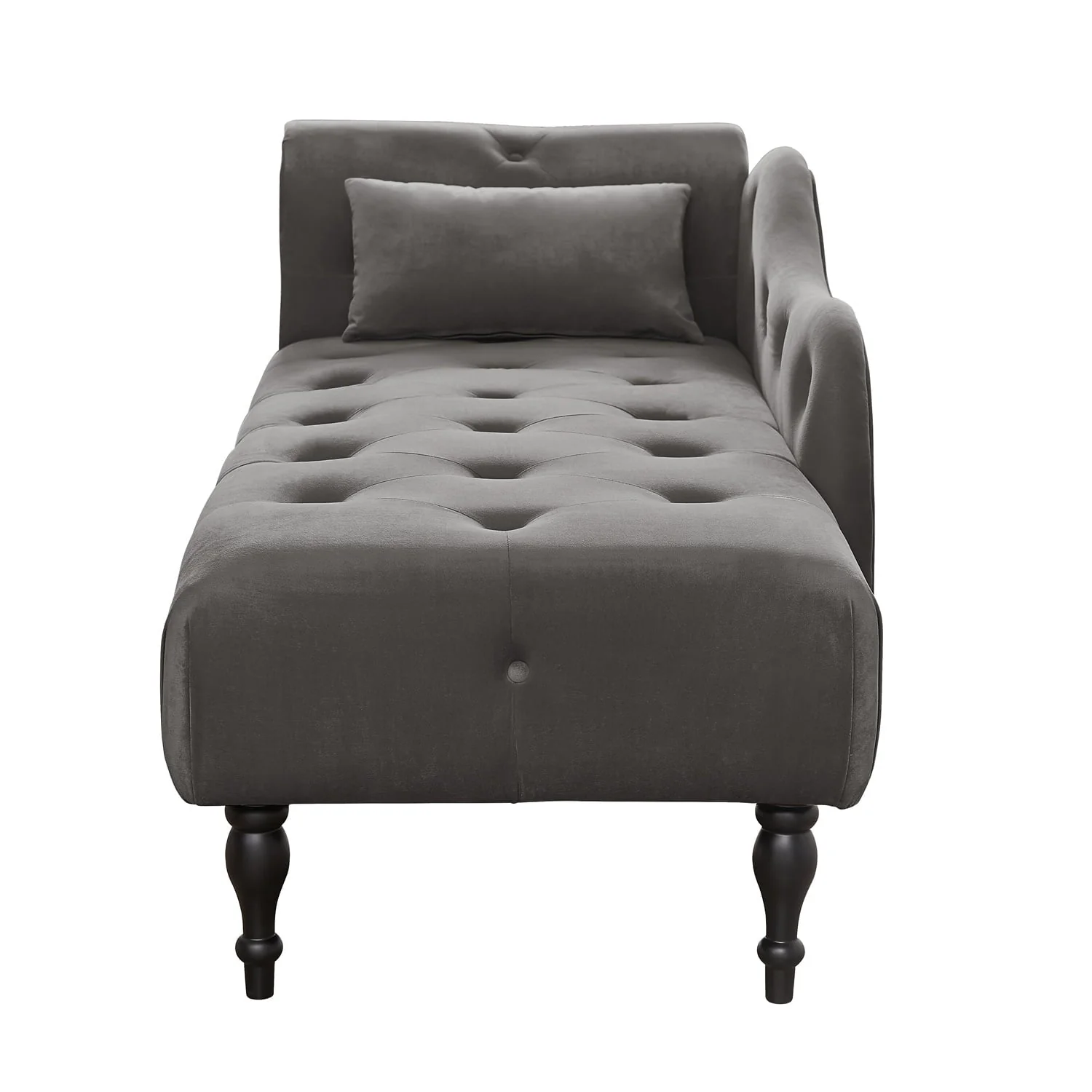 Chaise Lounge Chair, 60.6" Velvet Button Tufted Upholstered Lounge Couch with Solid Wood Legs and Pillow Elegant Couch Sleeper with Nailhead Trim & Armrest Chaise Lounge Indoor for Living Room, Grey