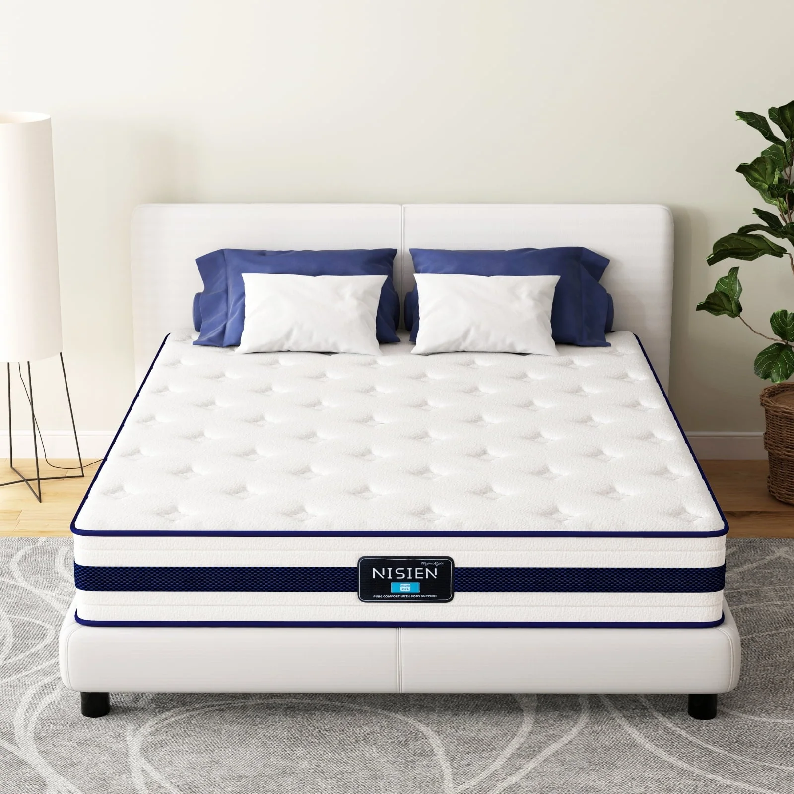 Nisien Queen Mattress, 10 Inch Innerspring Hybrid Mattress in a Box with Gel Memory Foam,Pocket Spring Mattress, Pressure Relief, Medium Firm Support,60