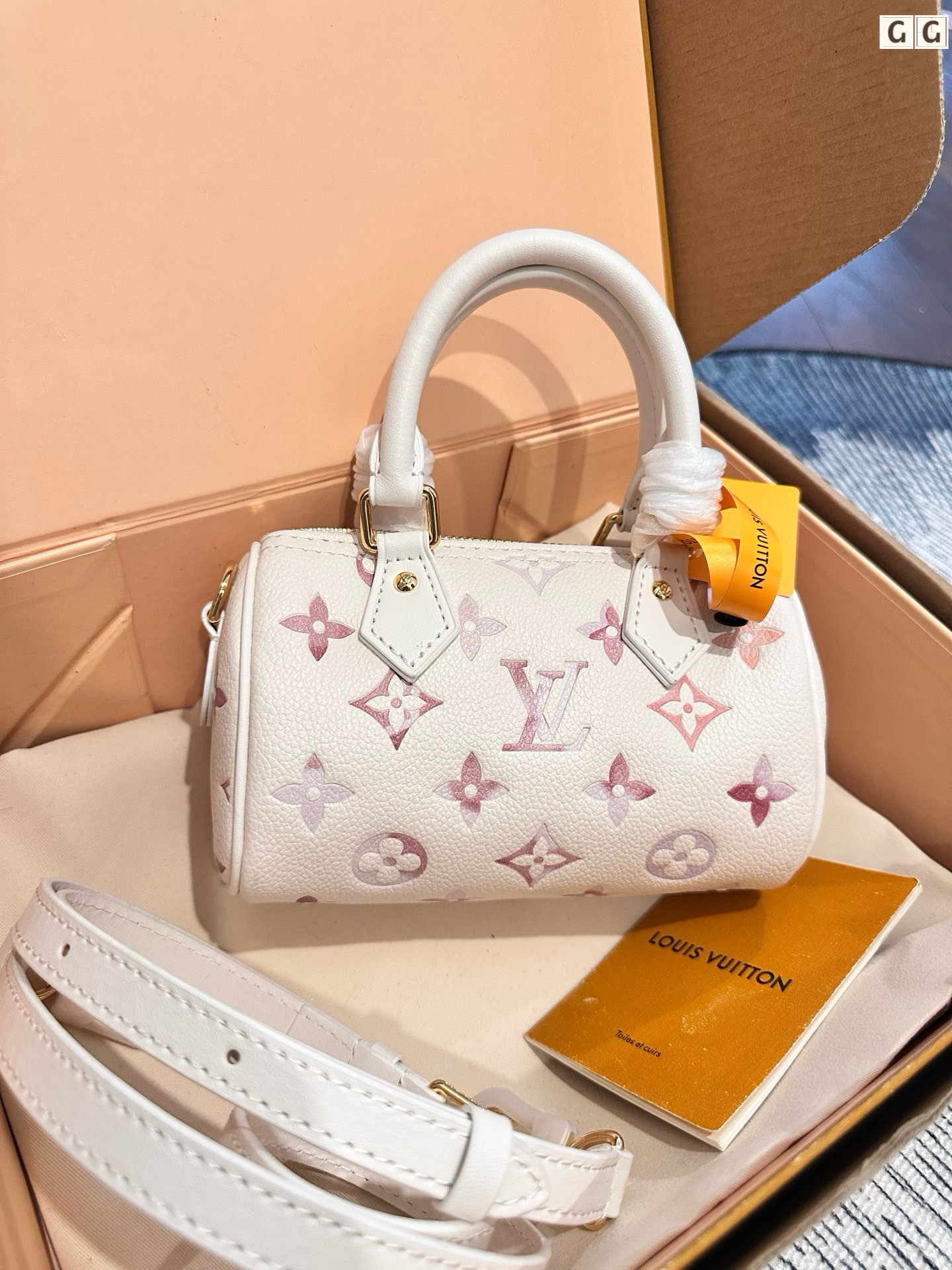 LV Speedy Nano 16 Fuchsia Blur Gradient Watercolor Leather Boston Top Handle Bag