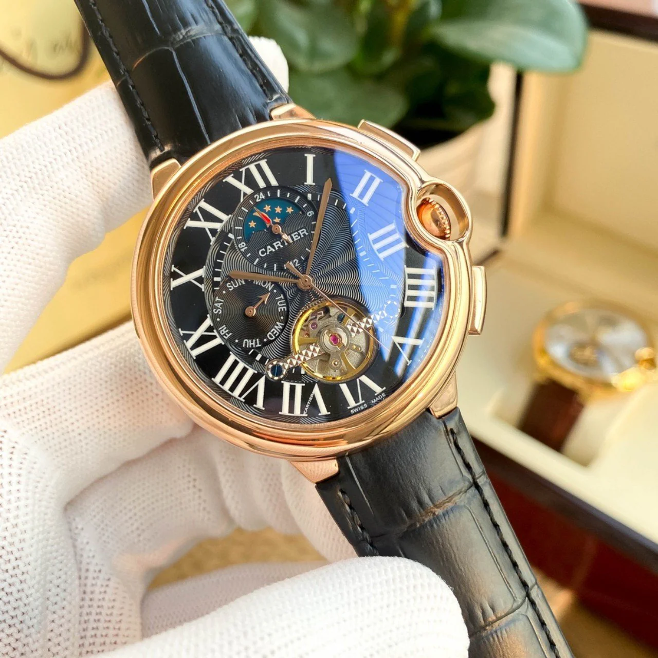 Cartier Watch BALLON BLEU MOON DAY TOURBILLON LEATHER STRAP