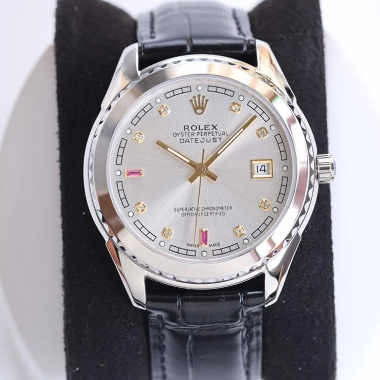Rolex Watch DATEJUST 40MM SMOOTH BEZEL STEEL CASE BLACK LEATHER